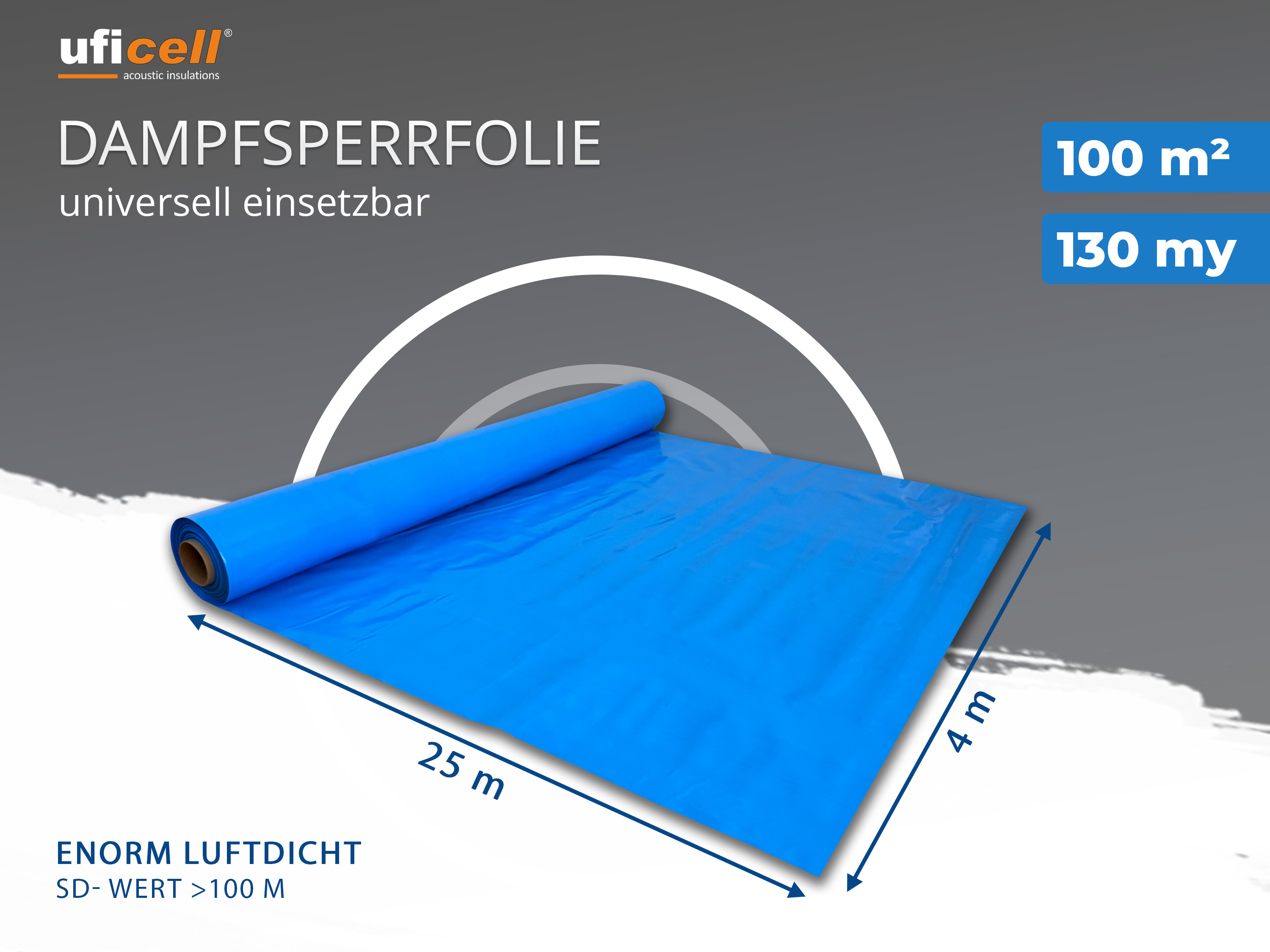 uficell® Dampfsperrfolie - Blau - Stärke: echte 130 my (0,13 mm) - nach DIN Vorgabe