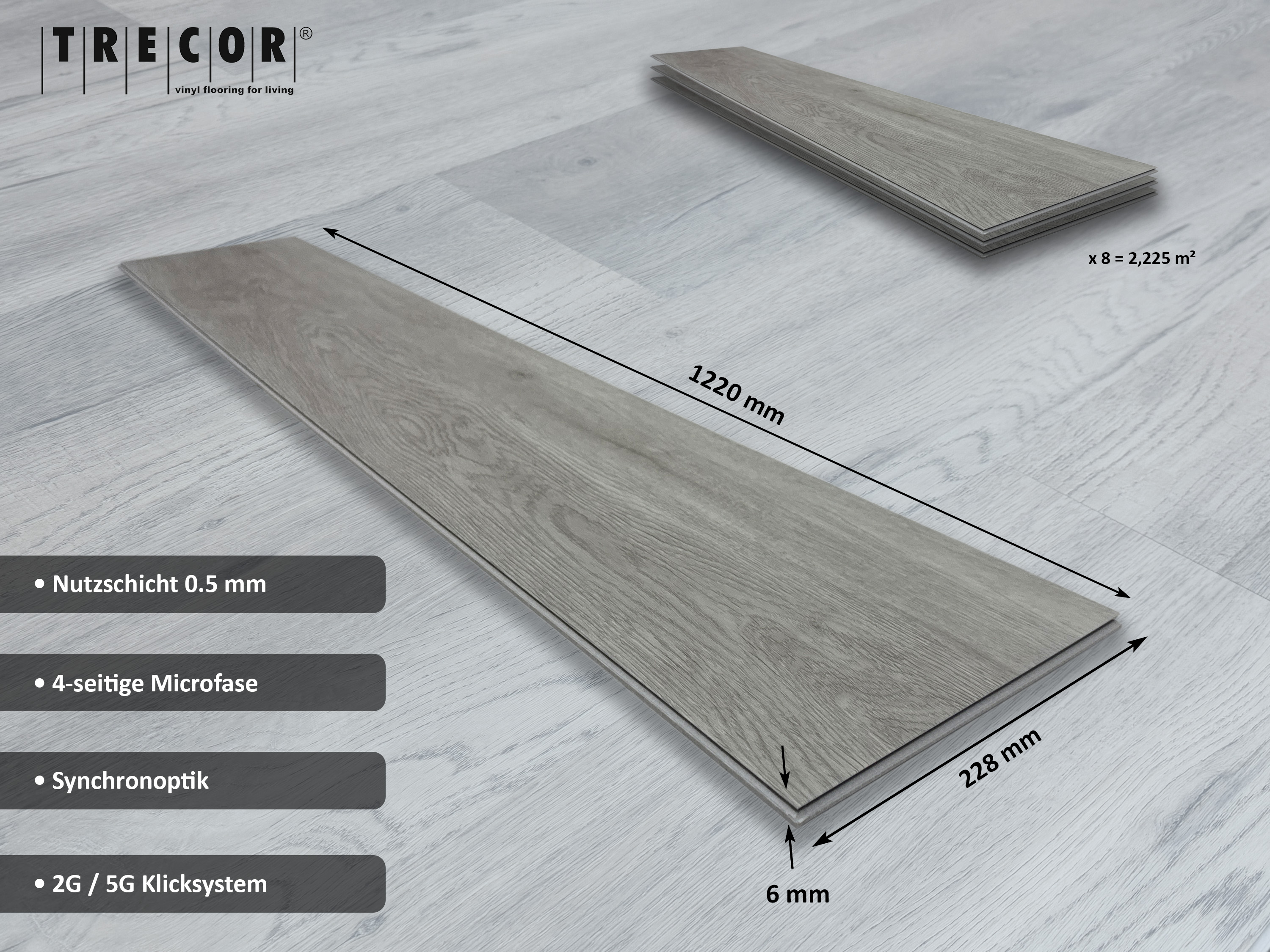 TRECOR® Klick Vinylboden RIGID 5.0 Landhausdiele Trend Oak White - 5 mm Stark TRECOR® Klick Vinylboden RIGID 5.0 Landhausdiele Trend Oak White - 5 mm Stark