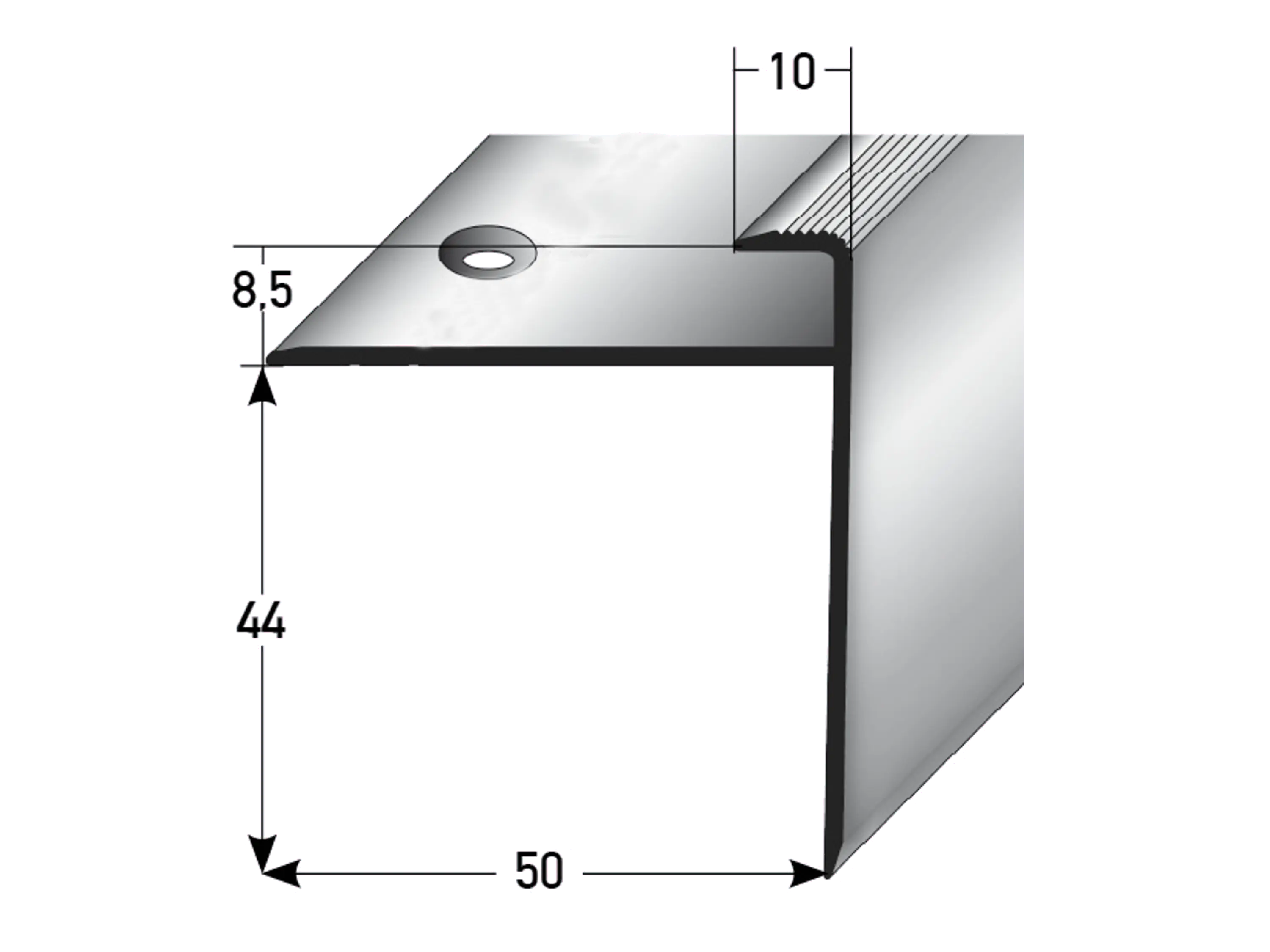 ufitec® Einschubprofil für Belagshöhe bis 8,5 mm | 44 mm Nase Treppen-/Stufen Abschlussprofil ufitec® Einschubprofil für Belagshöhe bis 8,5 mm | 44 mm Nase Treppen-/Stufen Abschlussprofil