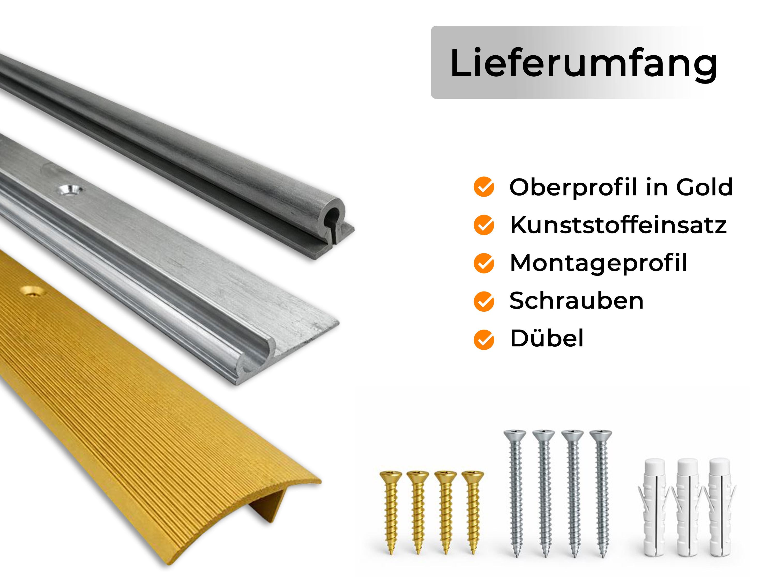 TRIFLOOR FINISH | ALU Höhenausgleichsprofil, schraubbar, Farbe: Gold eloxiert, Länge: 270 cm