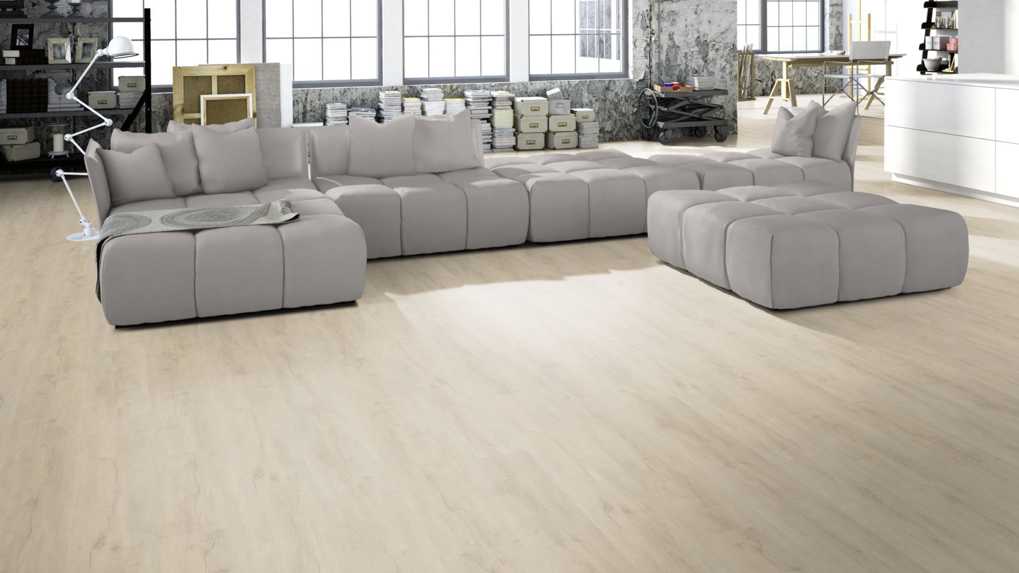 TRECOR® Klick Vinylboden Eiche Premium Weiss XXL Landhausdiele 6,5 mm Stark mit integrierter Trittschallunterlage TRECOR® Klick Vinylboden Eiche Premium Weiss XXL Landhausdiele 6,5 mm Stark mit integrierter Trittschallunterlage