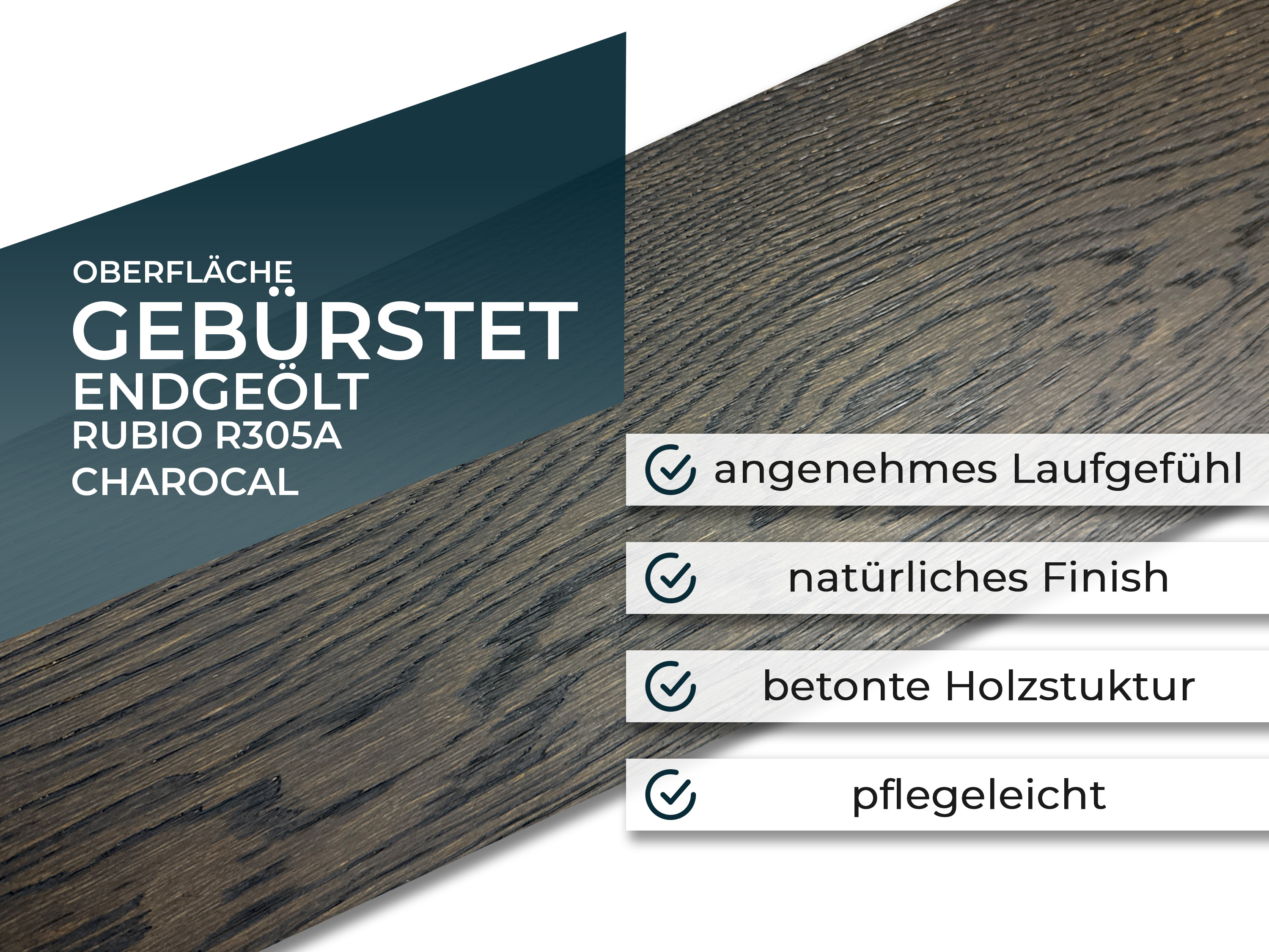 Parkettboden 3-Schicht Landhausdiele Eiche Rustikal Parkett gebürstet RUBIO R305a charcoal endgeölt