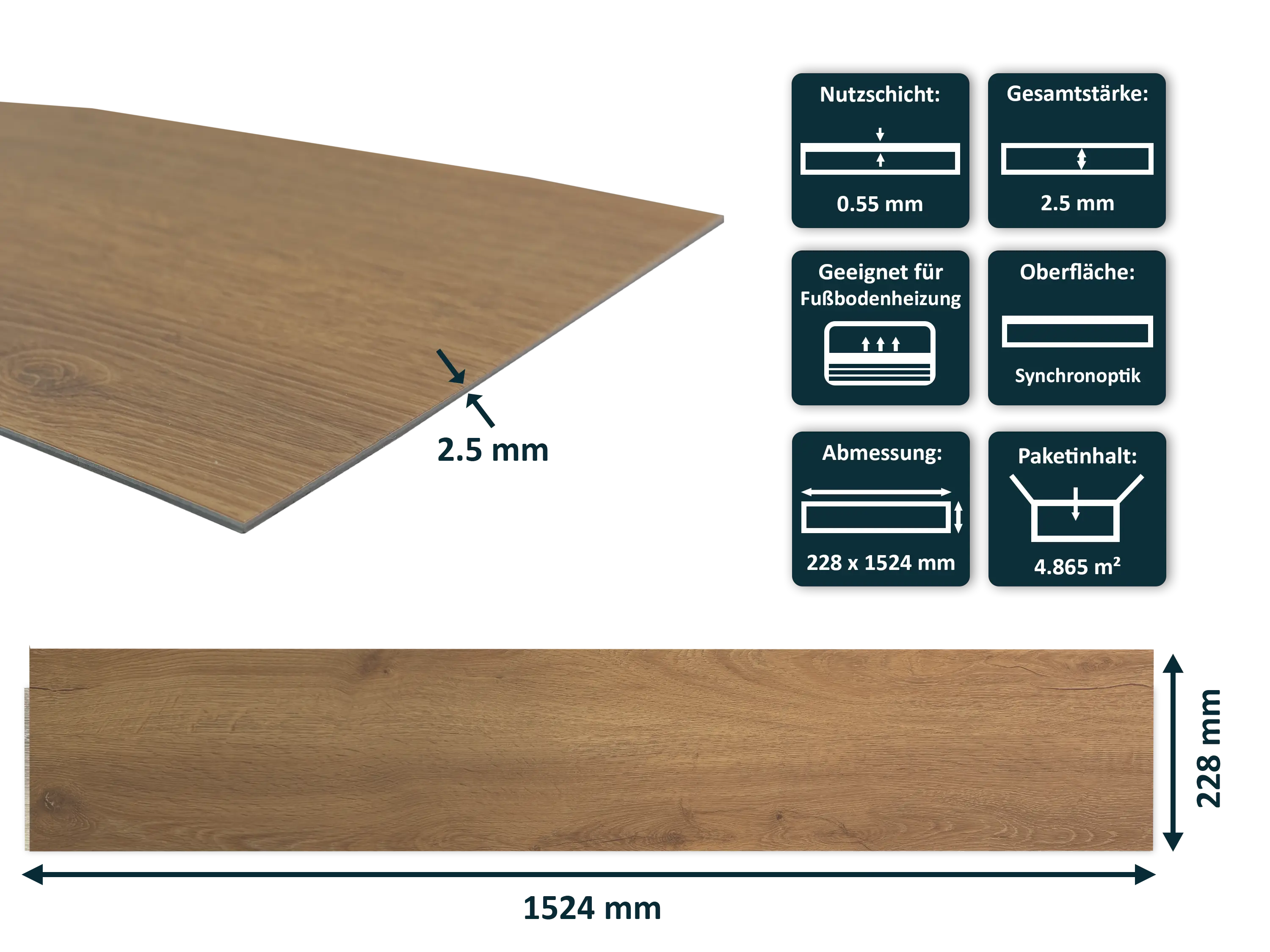 TRECOR® Dryback Klebe Vinylboden Eiche Classic Landhausdiele - 2,5 mm stark