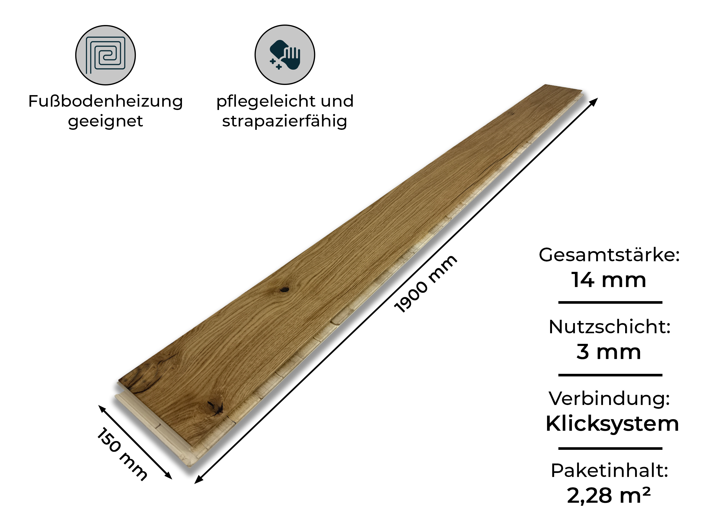 Parkettboden Eiche Rustikal Parkett Landausdiele 3-Schicht 150 mm Breit gebürstet, gefast & endgeölt