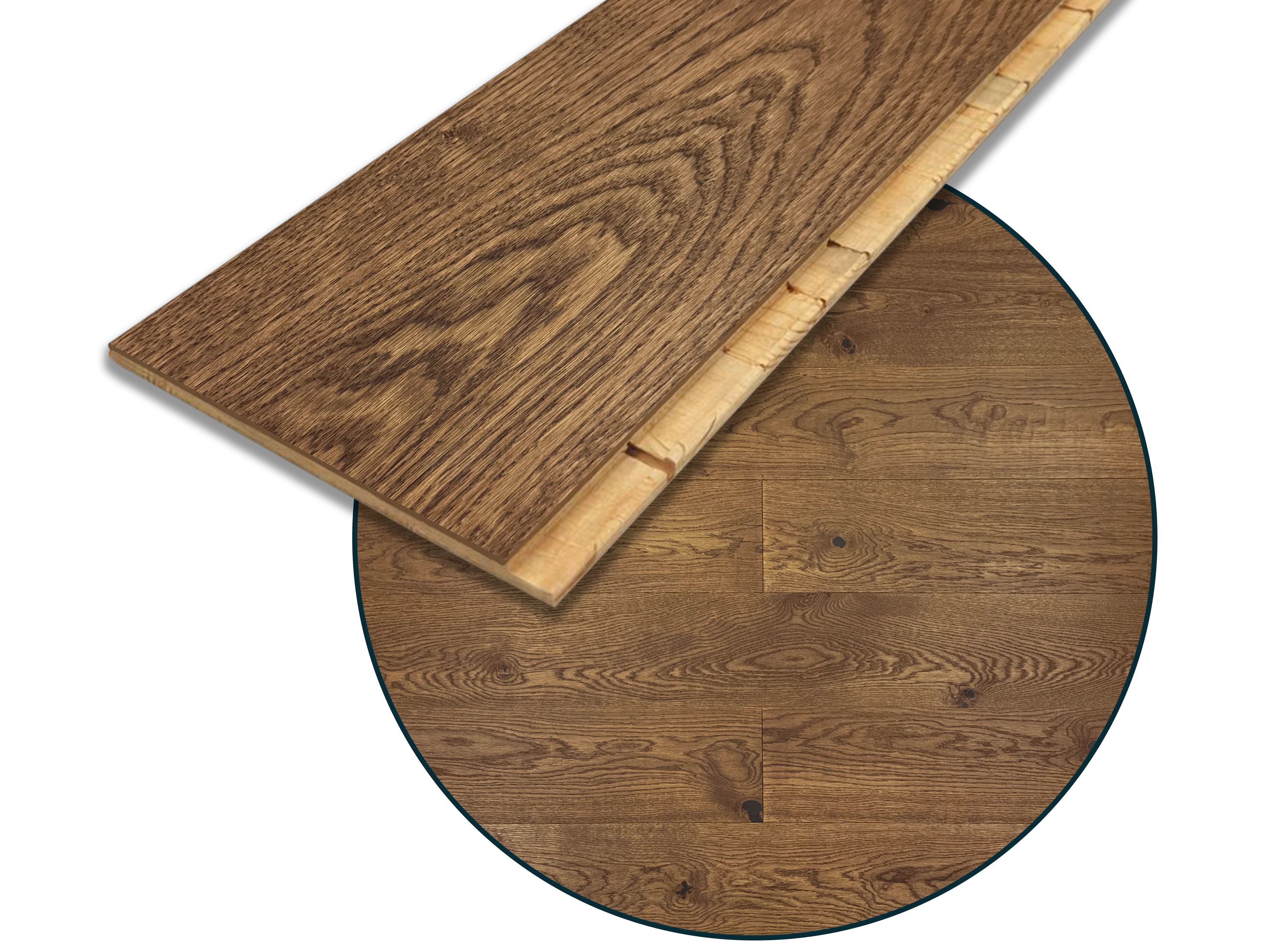 Eiche Rustikal (DE) Parkett Landhausdiele 3 Schicht gebürstet dunkelbraun endgeölt - 5G Klicksystem