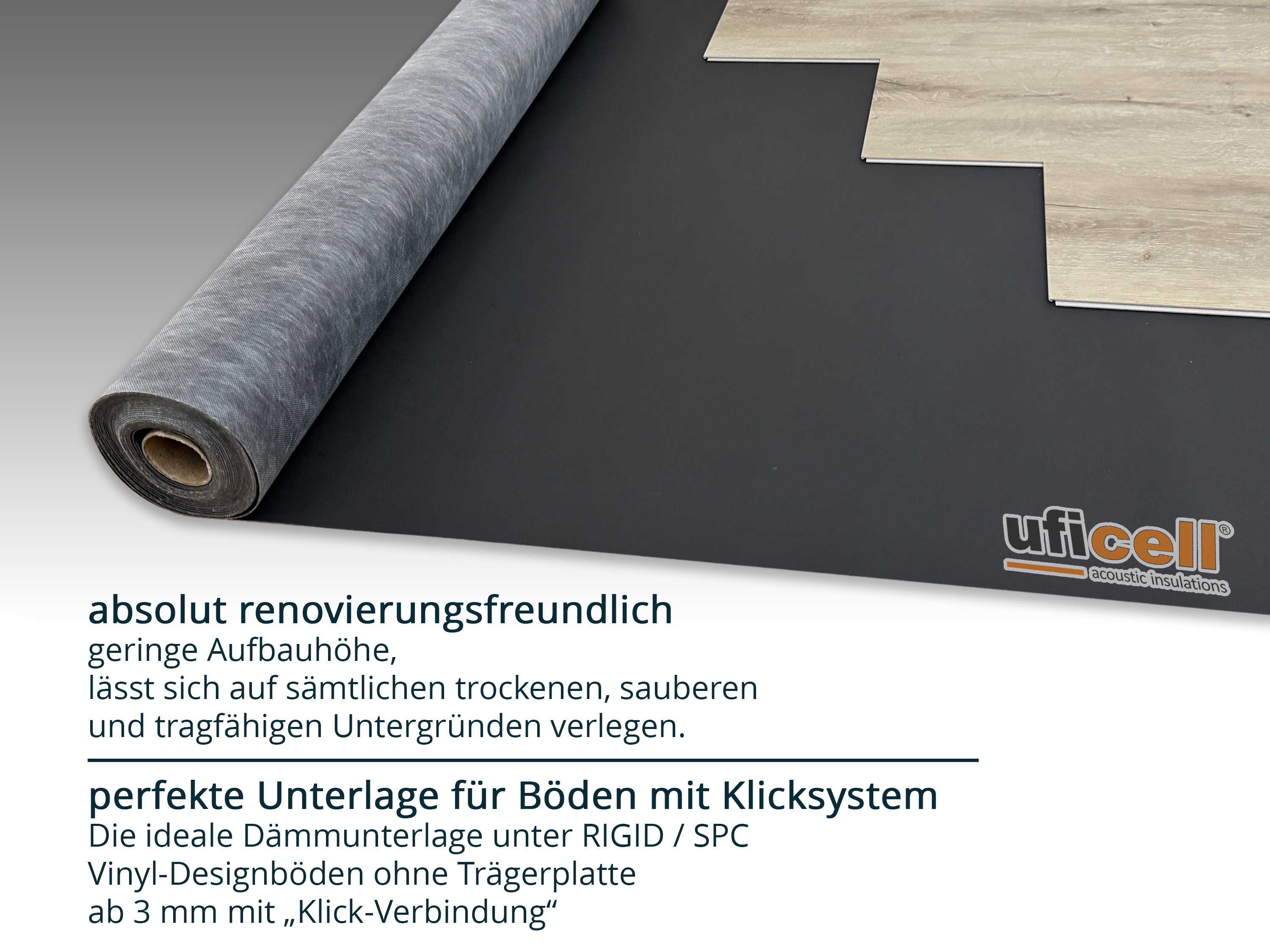 uficell® VINOSILENT premium Trittschallmatte mit Anti-Rutsch Oberfläche für Rigid/SPC Vinyl uficell® VINOSILENT premium Trittschallmatte mit Anti-Rutsch Oberfläche für Rigid/SPC Vinyl