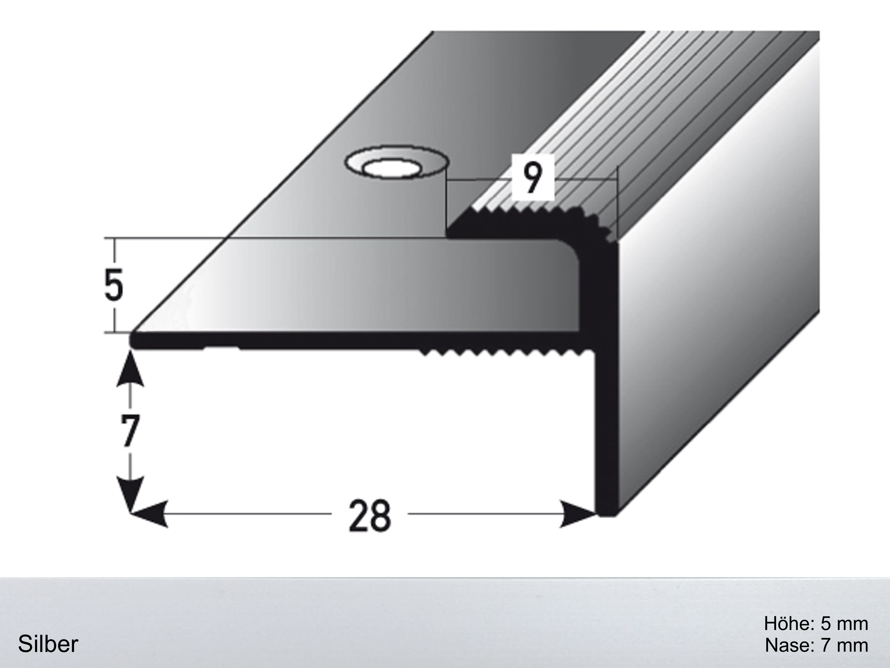 ufitec® Einschubprofil für Belagshöhen bis 5 mm | 7 mm Nase Treppen-/Stufen Abschlussprofil
