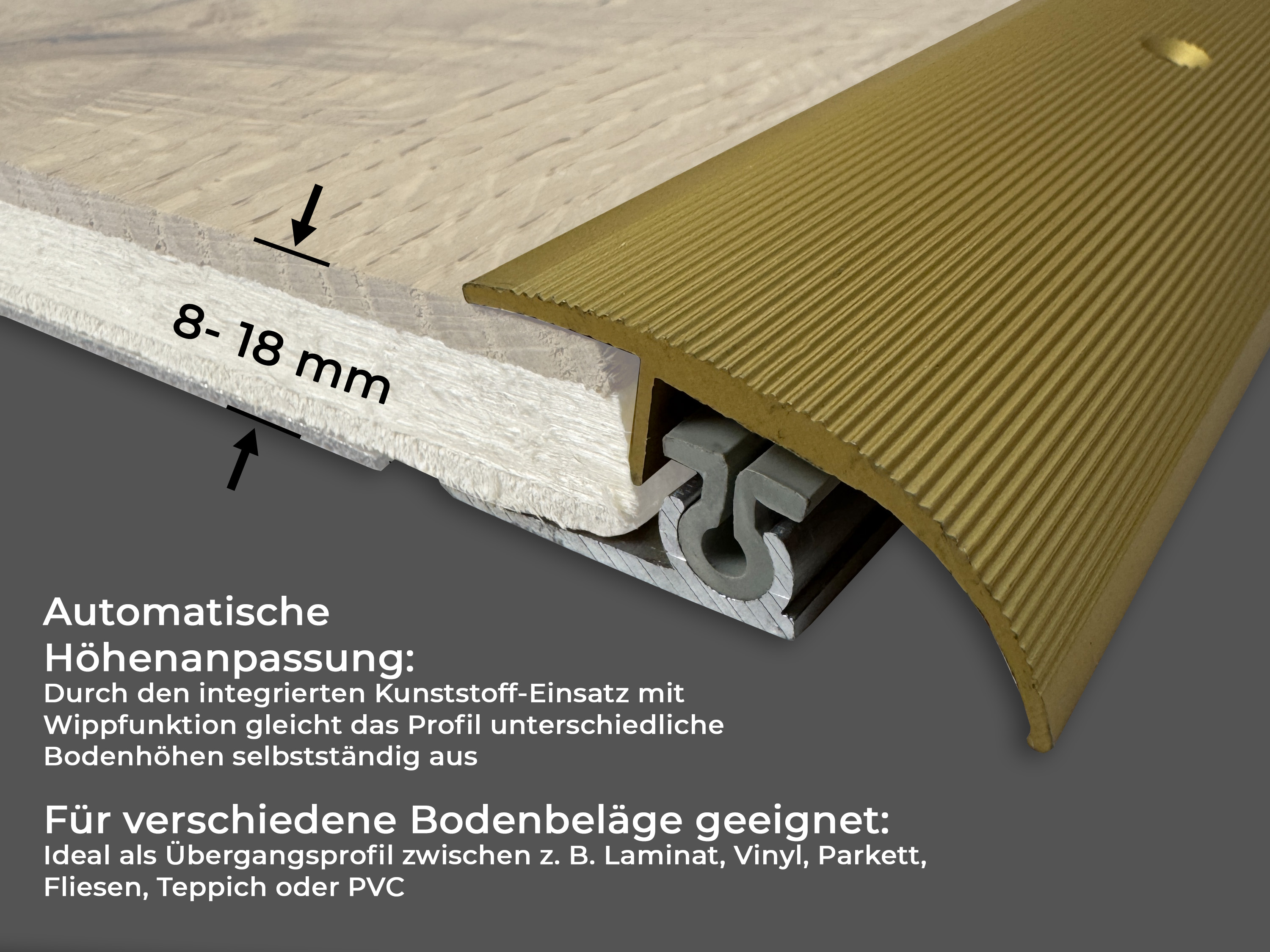 TRIFLOOR FINISH | ALU Höhenausgleichsprofil, schraubbar, Farbe: Gold eloxiert, Länge: 270 cm