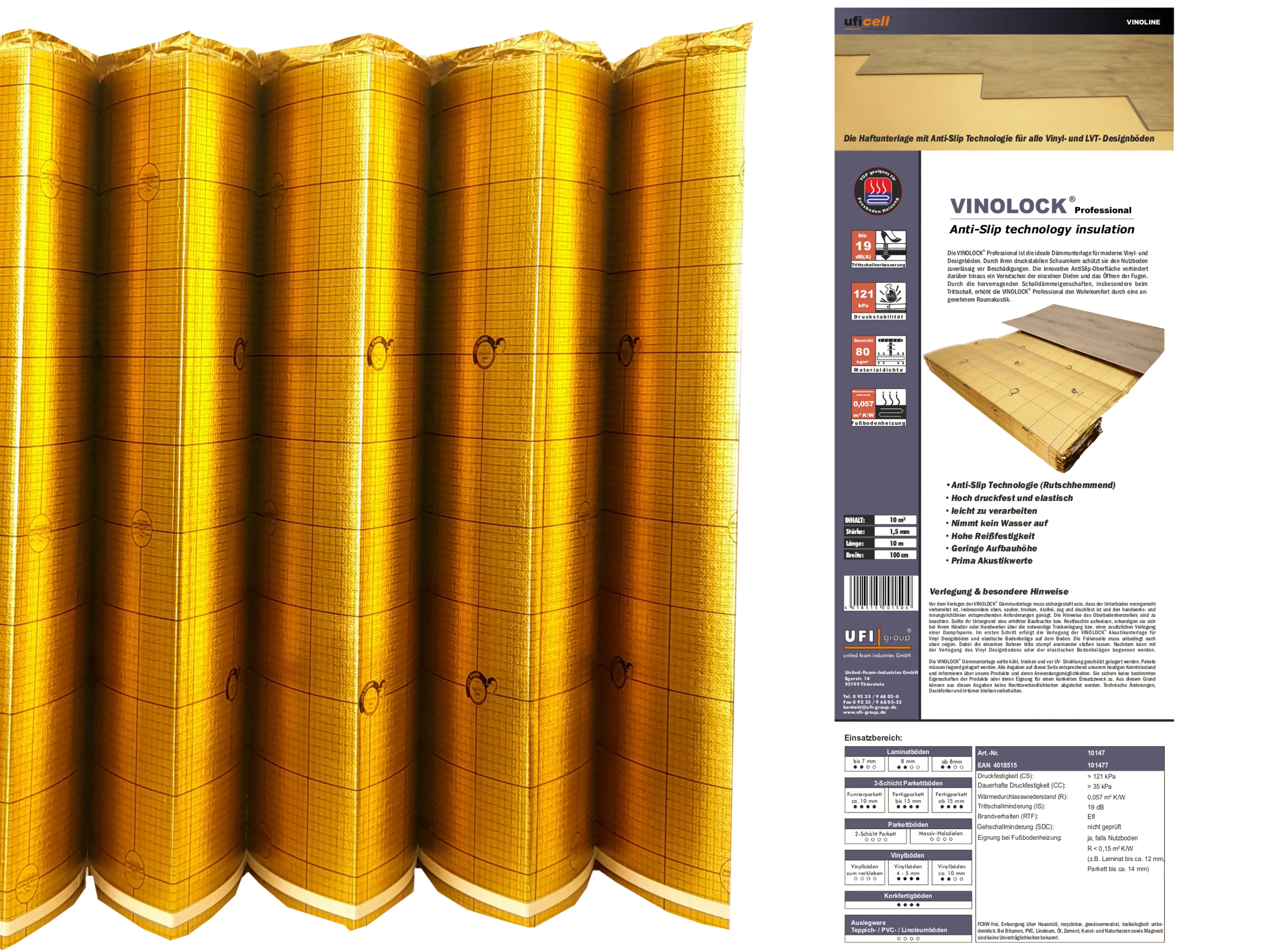 uficell® VINOLOCK® professional Vinyl Trittschalldämmung mit Anti-Slip Technologie uficell® VINOLOCK® professional Vinyl Trittschalldämmung mit Anti-Slip Technologie