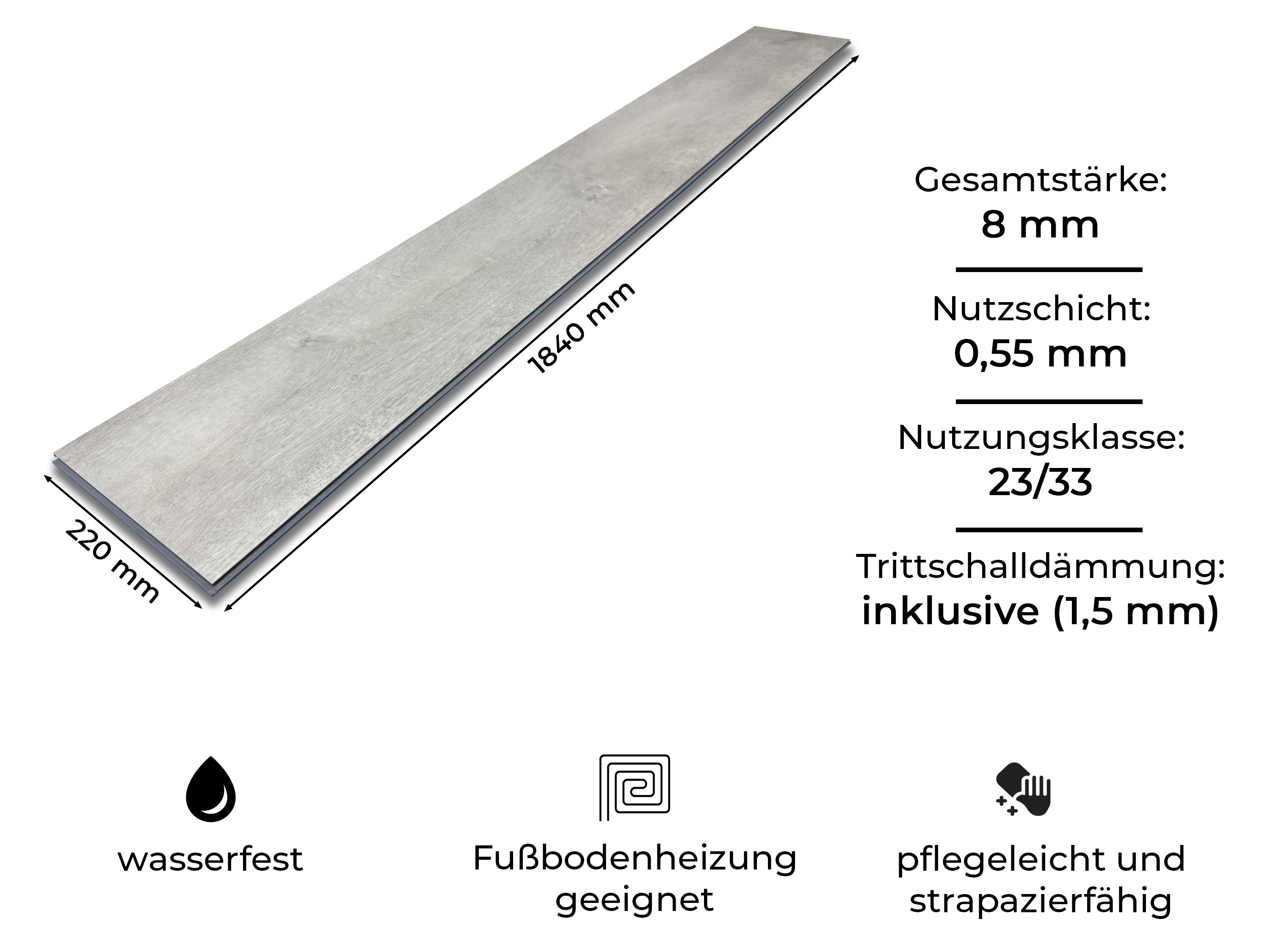 Klick Vinylboden Silent SPC Colossal Light Oak inkl. Kork Trittschalldämmung und Synchronoberfläche 8 mm 