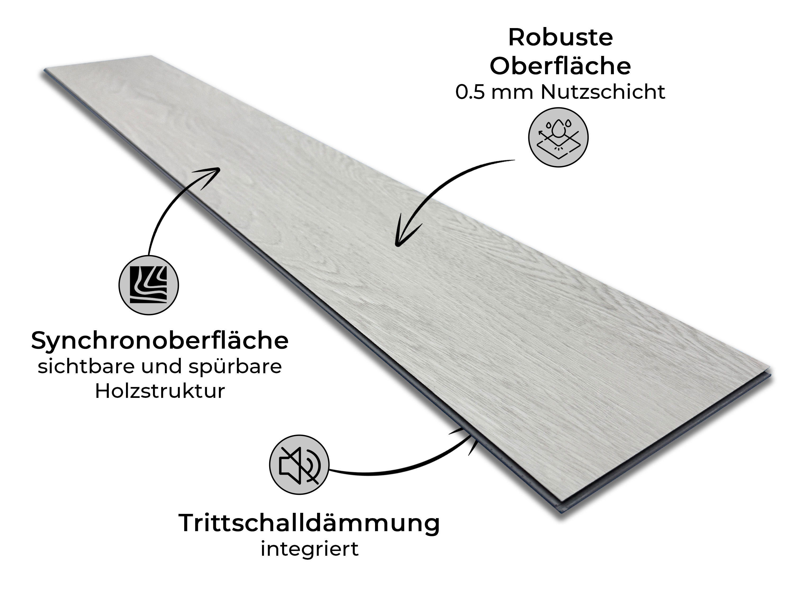 Klick Vinylboden Silent SPC Contemporary Oak Bright inkl. Kork Trittschalldämmung und Synchronoberfläche 5,2 mm