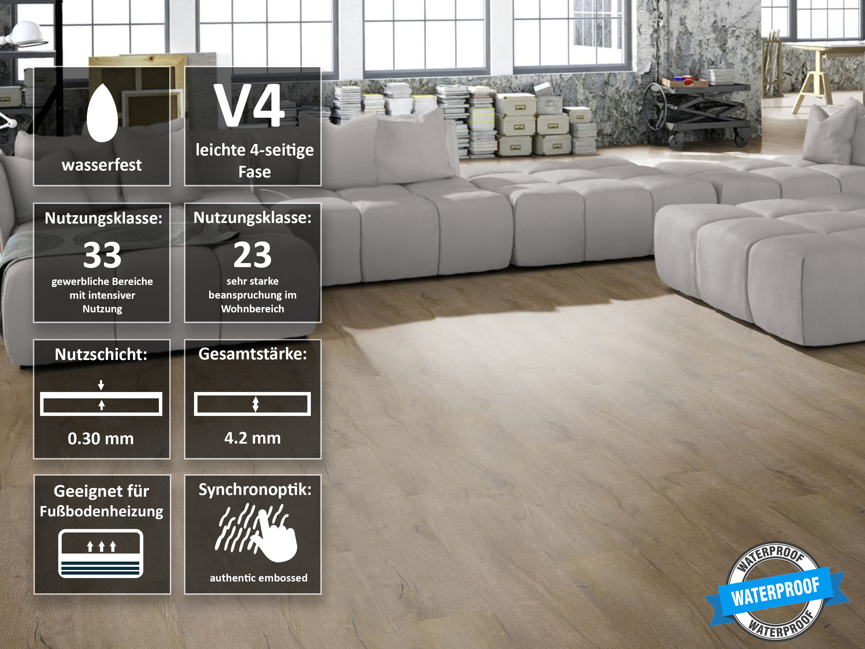 TRECOR® SPC / RIGID Klick Vinylboden Prestige Eiche Beige Landhausdiele - 5 mm - Synchronoberfläche - 5G Klick TRECOR® SPC / RIGID Klick Vinylboden Prestige Eiche Beige Landhausdiele - 5 mm - Synchronoberfläche - 5G Klick