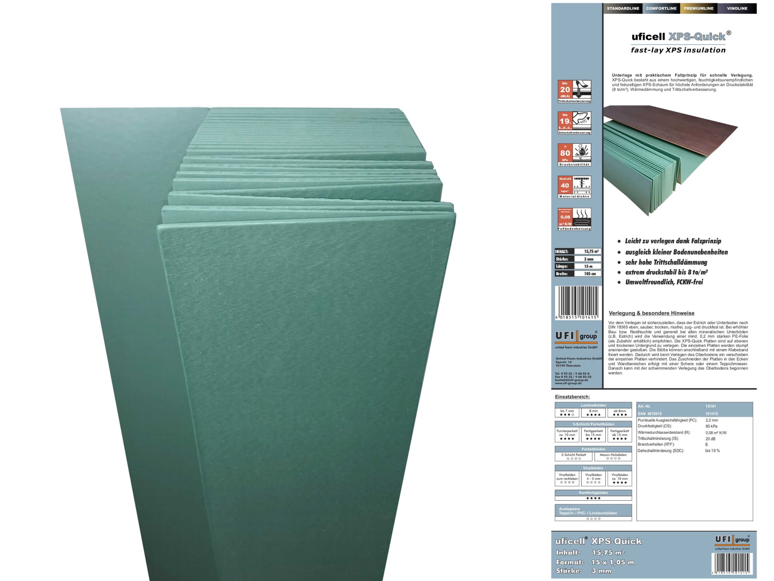 uficell® XPS QUICK Trittschalldämmung mit praktischen Faltprinzip Stärke: 3 mm uficell® XPS QUICK Trittschalldämmung mit praktischen Faltprinzip Stärke: 3 mm