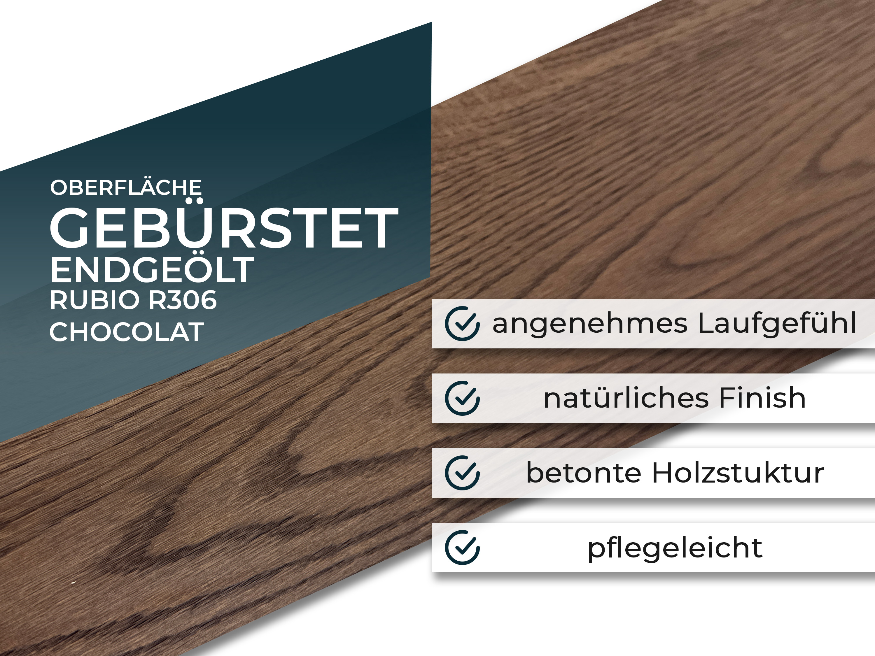 Parkettboden 3-Schicht Landhausdiele Eiche Rustikal Parkett gebürstet RUBIO R306 chocolat endgeölt