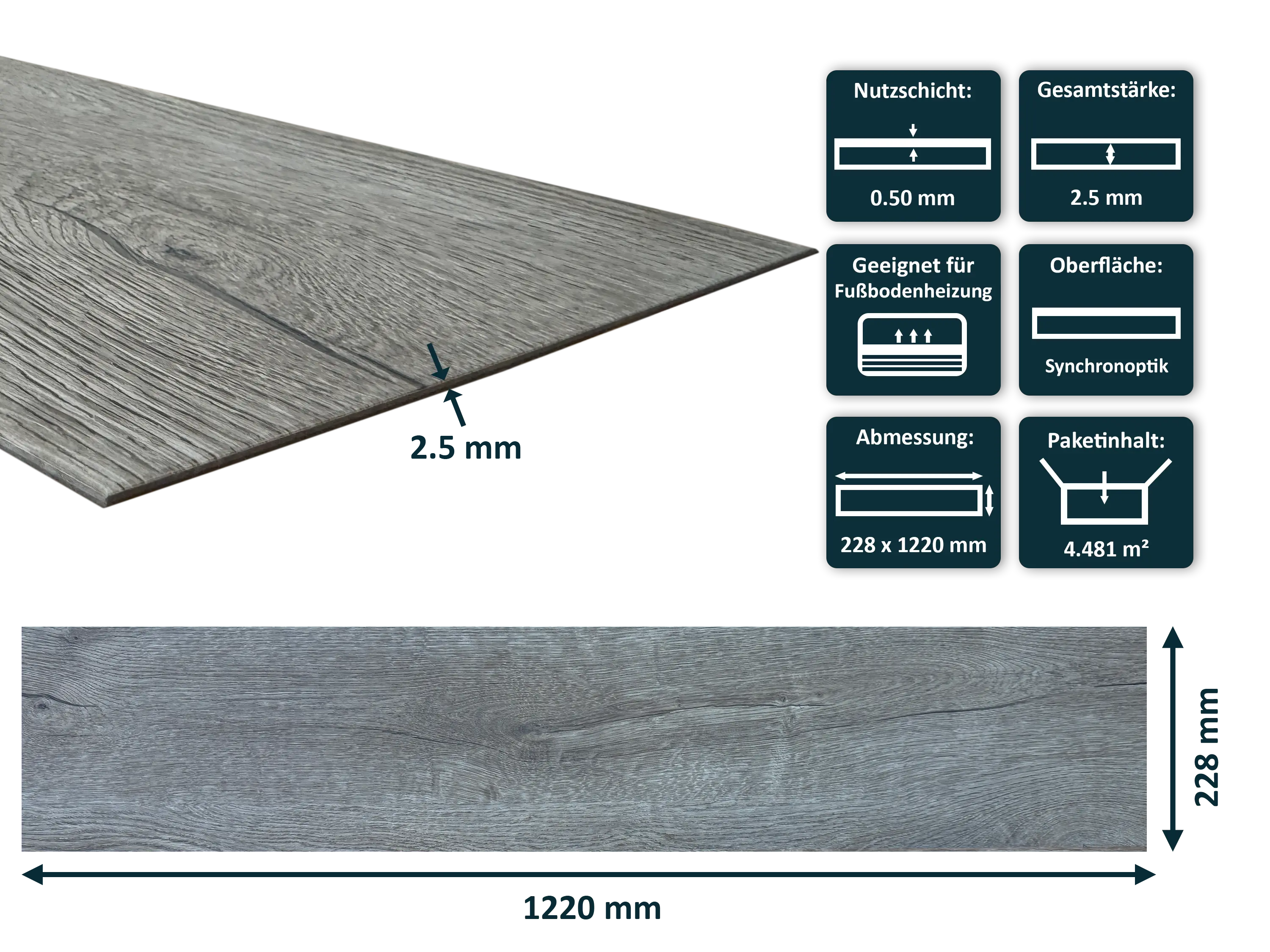 TRECOR® Dryback Klebe Vinylboden Prestige Eiche grau Landhausdiele - 2,5 mm stark