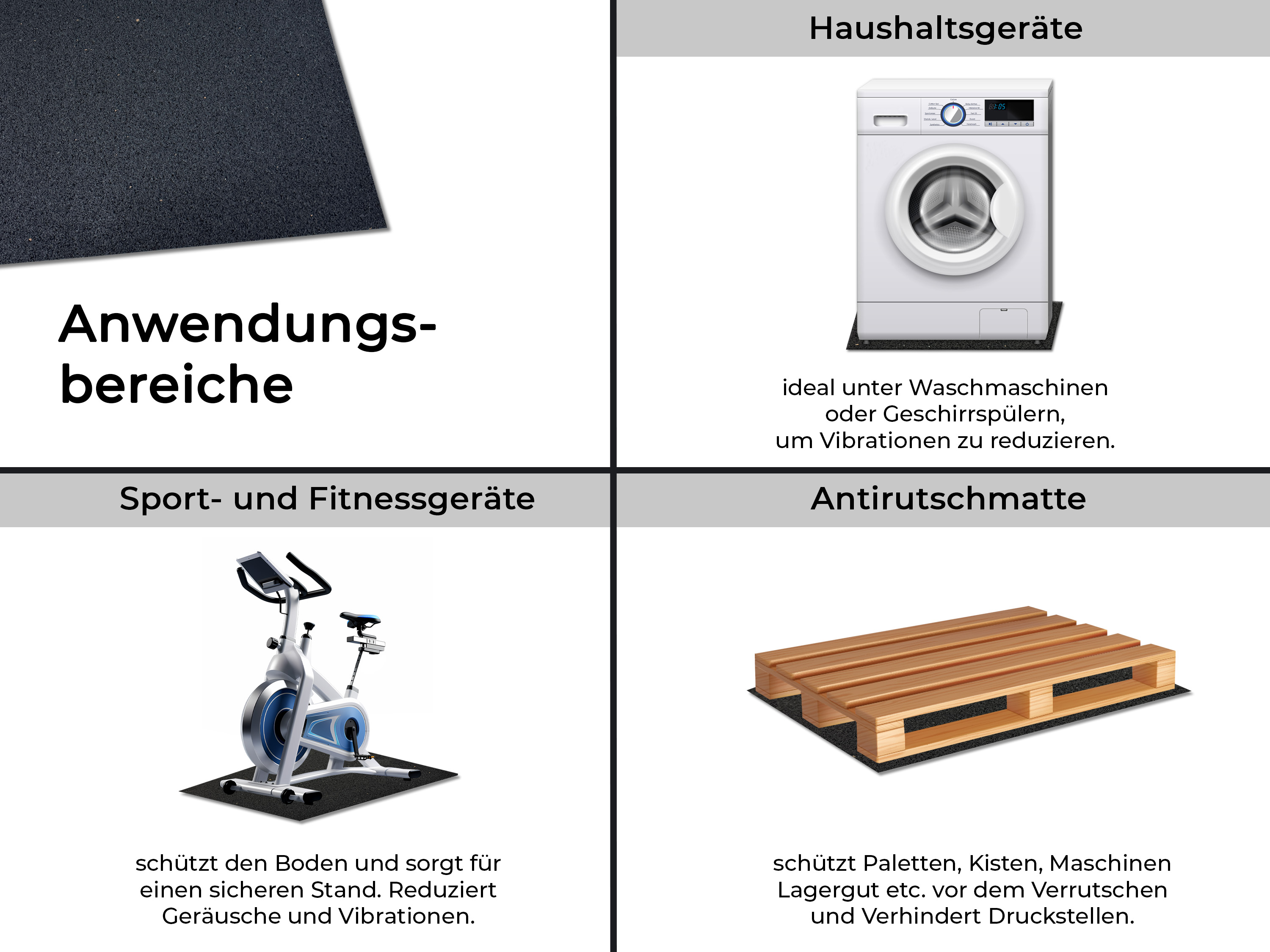 Bautenschutzmatte - Vibrationsschutzmatte -  Schallschutzmatte 61 cm x 61 cm - 8 mm stark