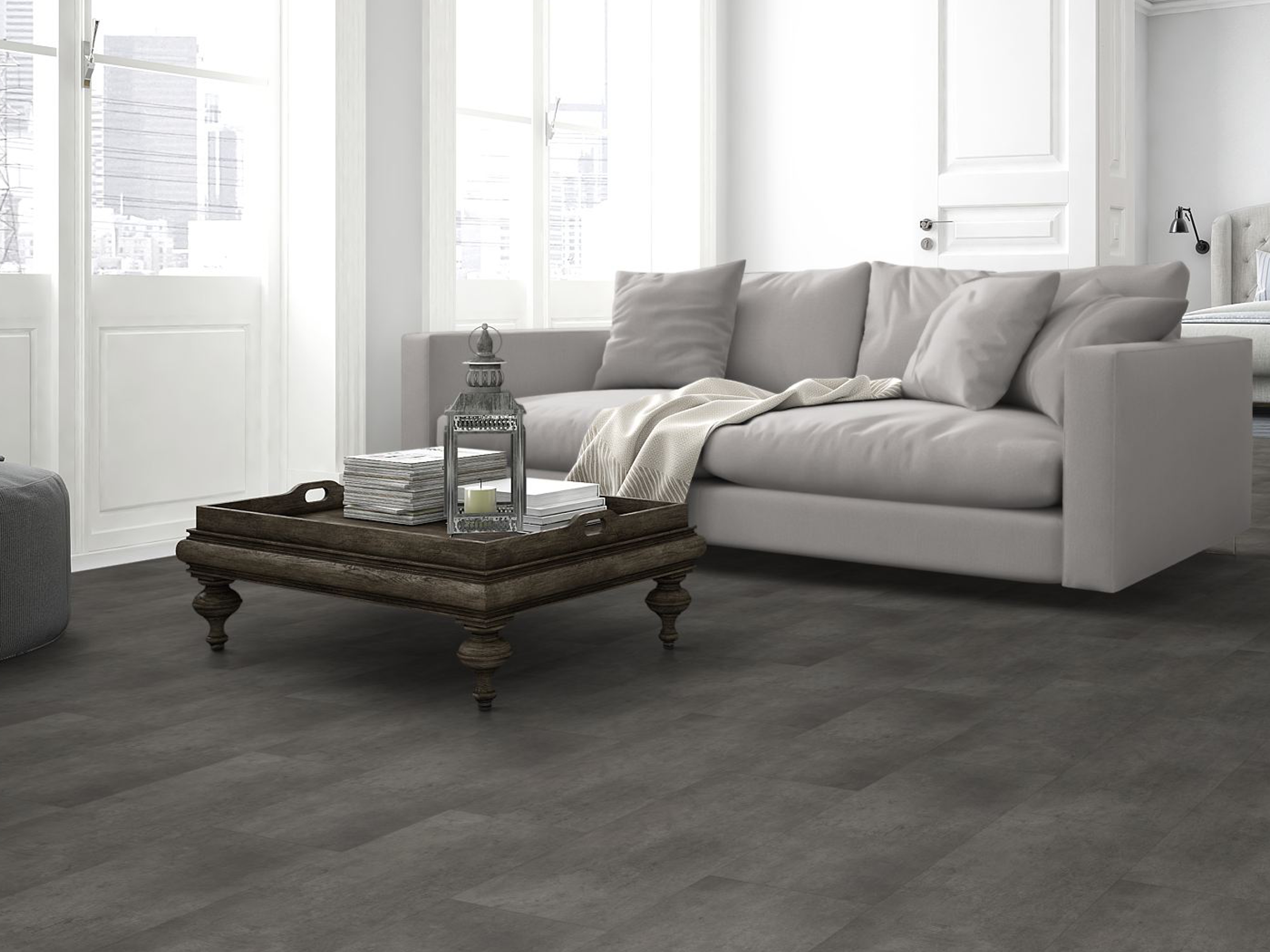 TRECOR® SPC/ RIGID Klick Vinylboden Fliesendekor - Stone Dark mit V- Fuge 4.2 mm TRECOR® SPC/ RIGID Klick Vinylboden Fliesendekor - Stone Dark mit V- Fuge 4.2 mm