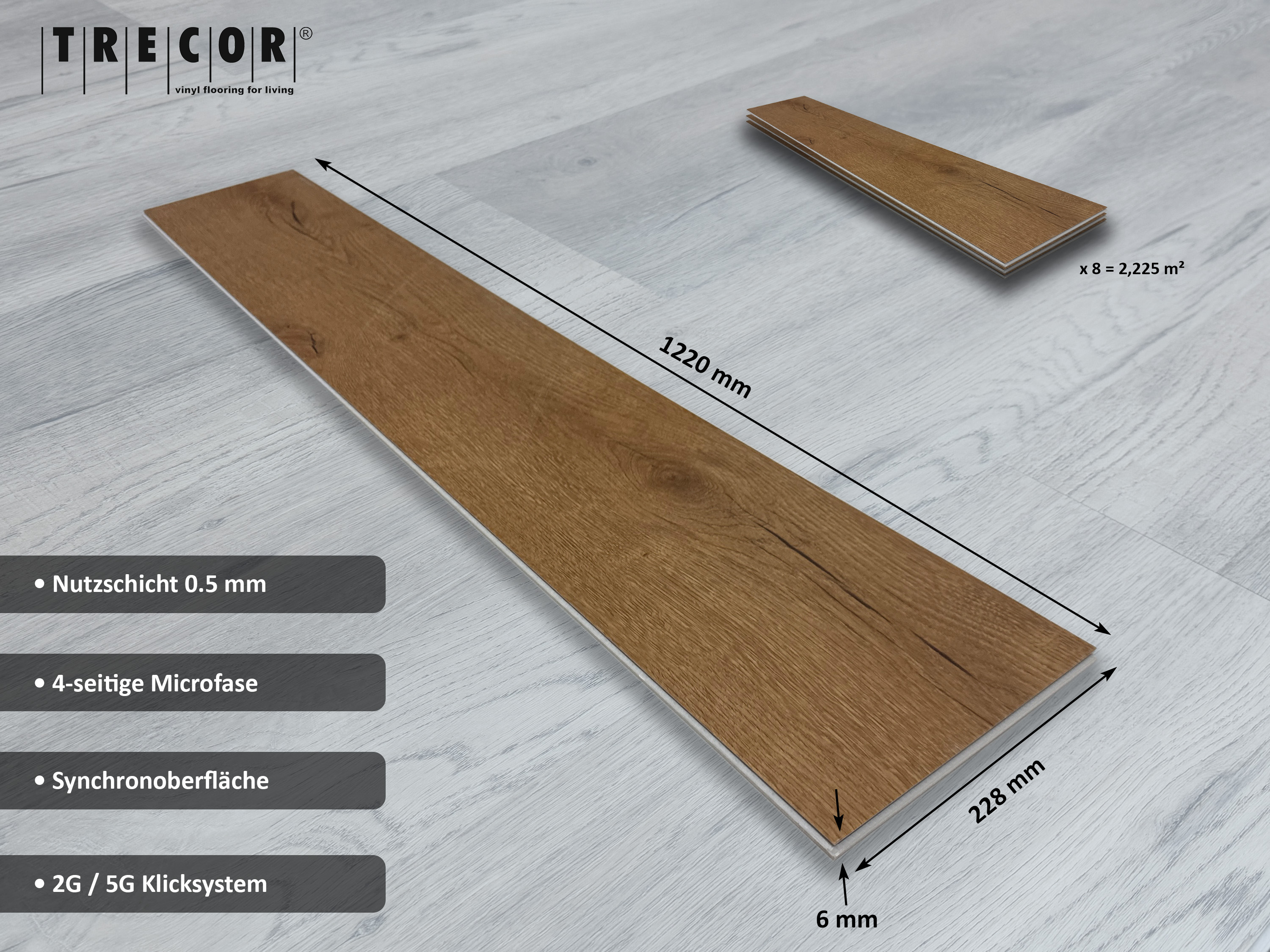 TRECOR® RIGID 5.0 Klick Vinylboden Prestige Eiche Natur Landhausdiele - 5 mm Stark TRECOR® RIGID 5.0 Klick Vinylboden Prestige Eiche Natur Landhausdiele - 5 mm Stark