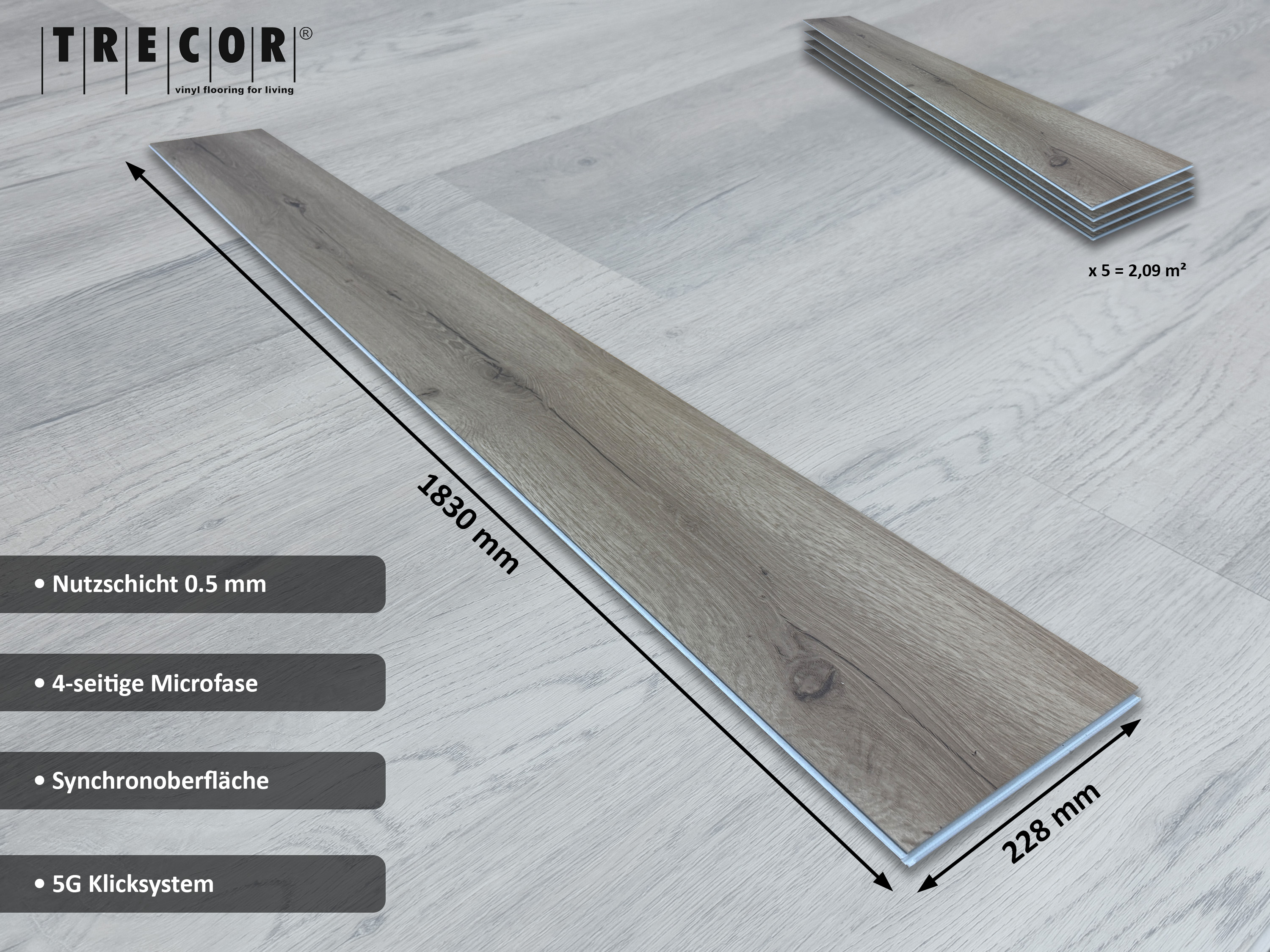 Vinylboden Eiche Premium Natur SPC Klickvinyl 6,5 mm Stark, V4 Fuge inkl. 1 mm Trittschalldämmung