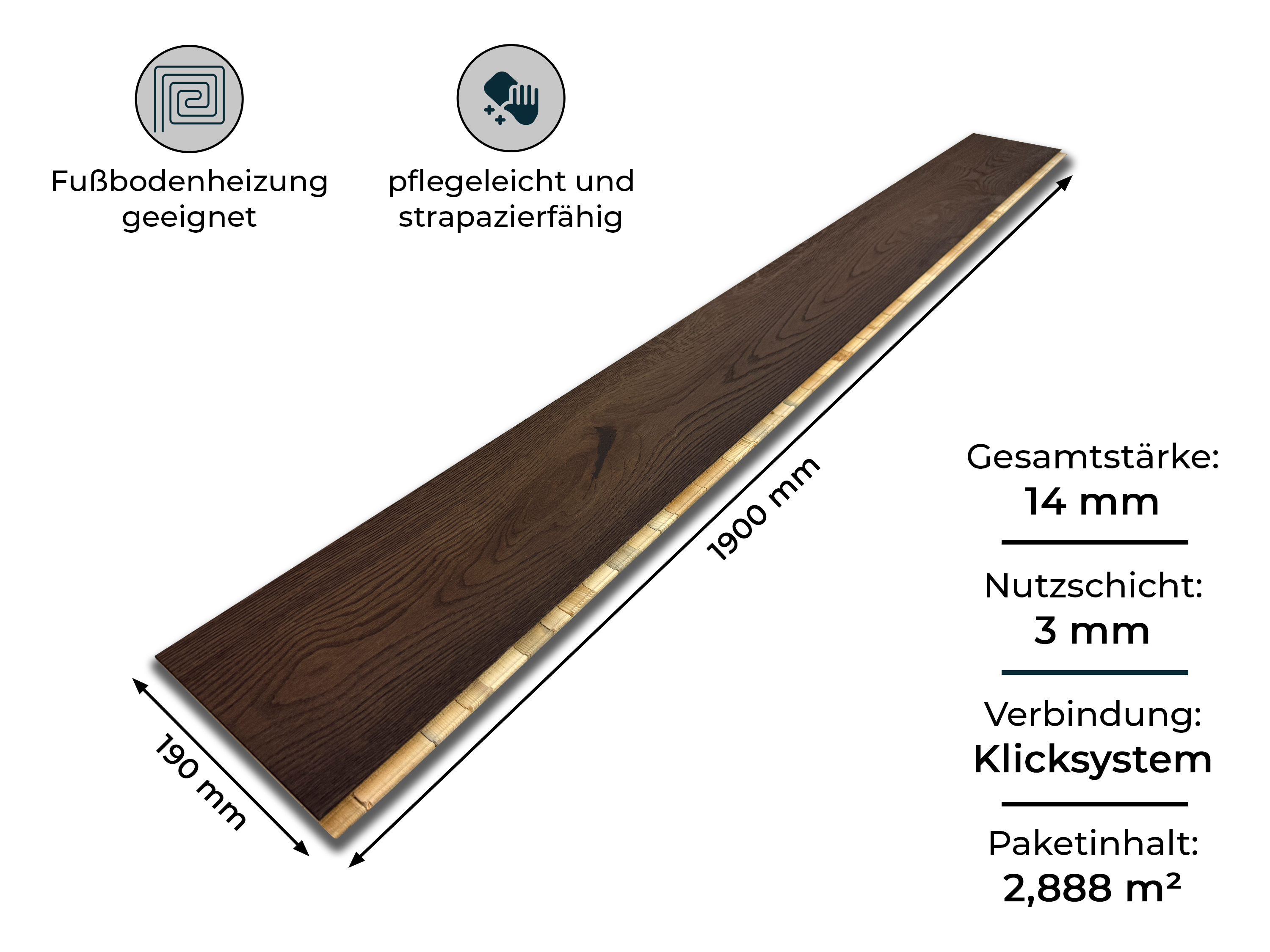 Parkettboden 3-Schicht Landhausdiele Eiche Rustikal Parkett gebürstet RUBIO R306 chocolat endgeölt