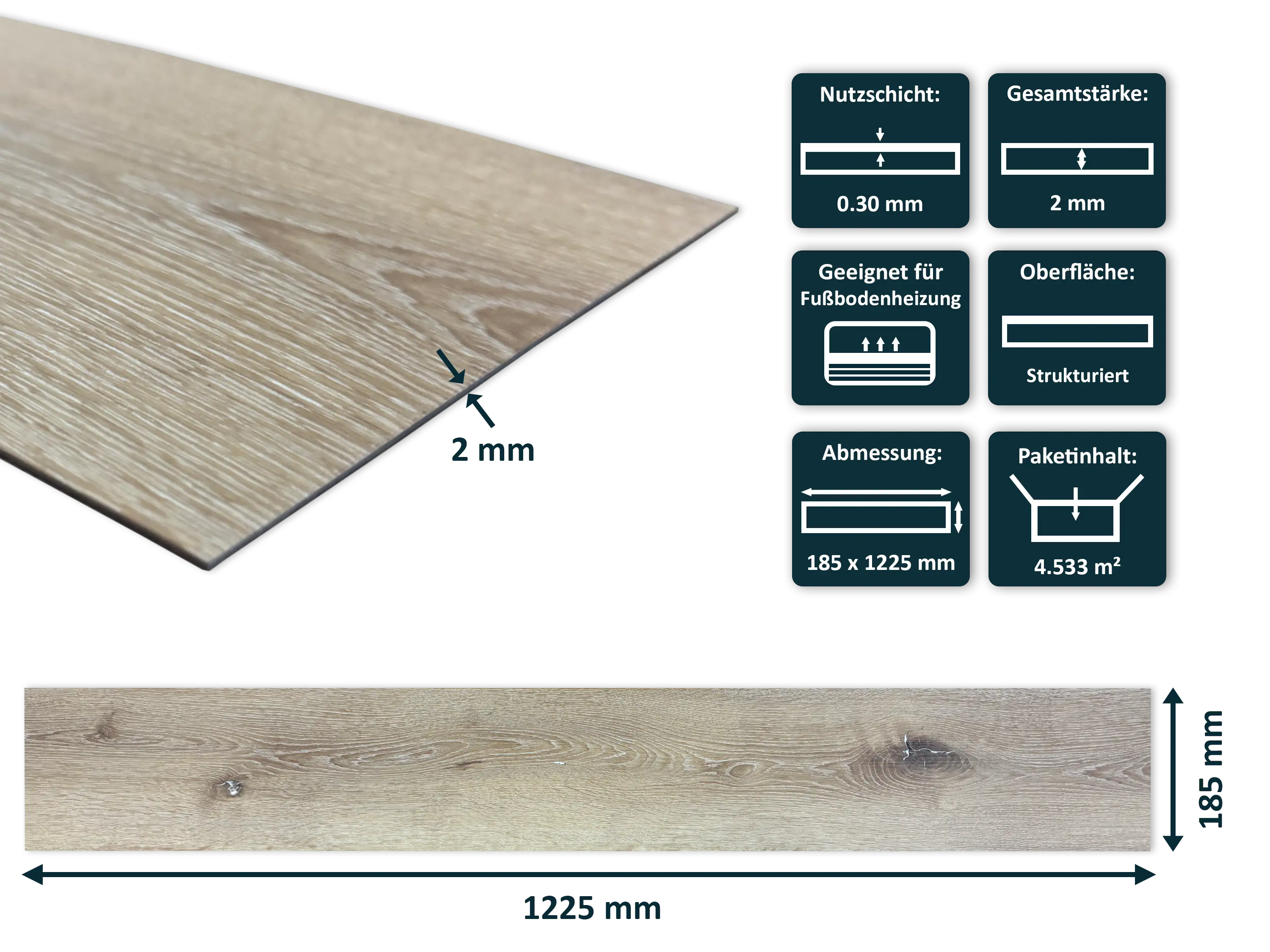 TRECOR® Dryback Klebe Vinyl Eiche Rustique Hell Landhausdiele - 2 mm Stark TRECOR® Dryback Klebe Vinyl Eiche Rustique Hell Landhausdiele - 2 mm Stark