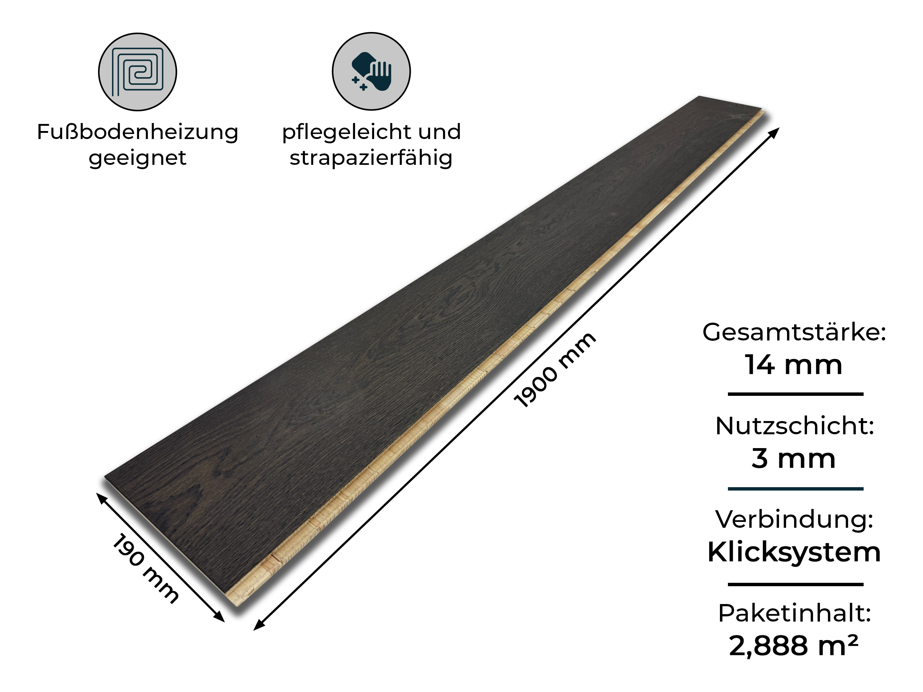 Parkettboden 3-Schicht Landhausdiele Eiche Rustikal Parkett gebürstet RUBIO R305a charcoal endgeölt