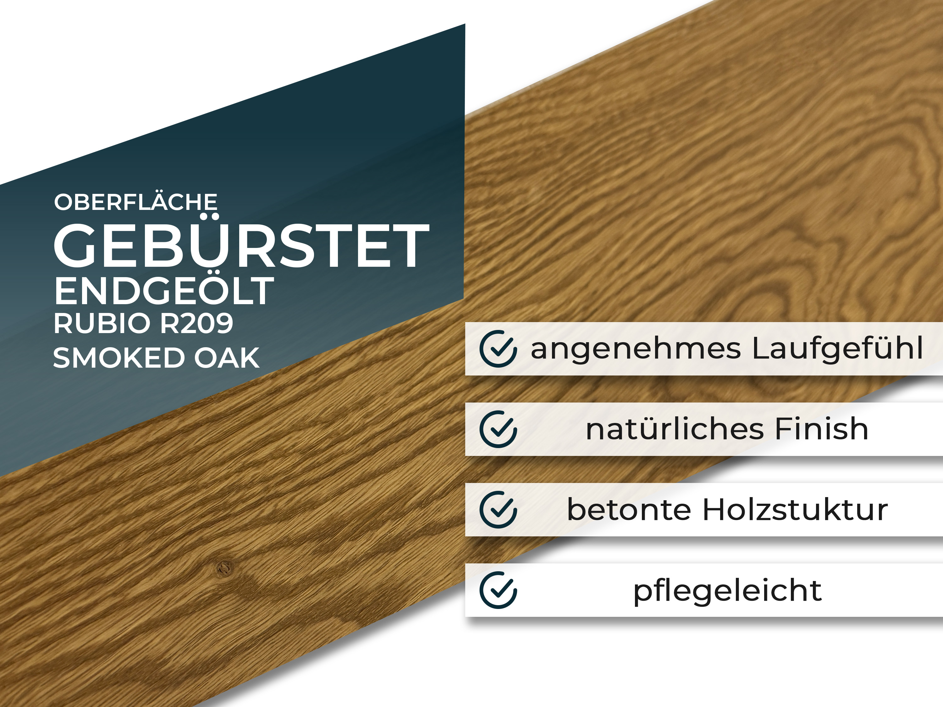 Parkettboden 3-Schicht Landhausdiele Eiche Rustikal Parkett gebürstet RUBIO R209 Smoked Oak endgeölt