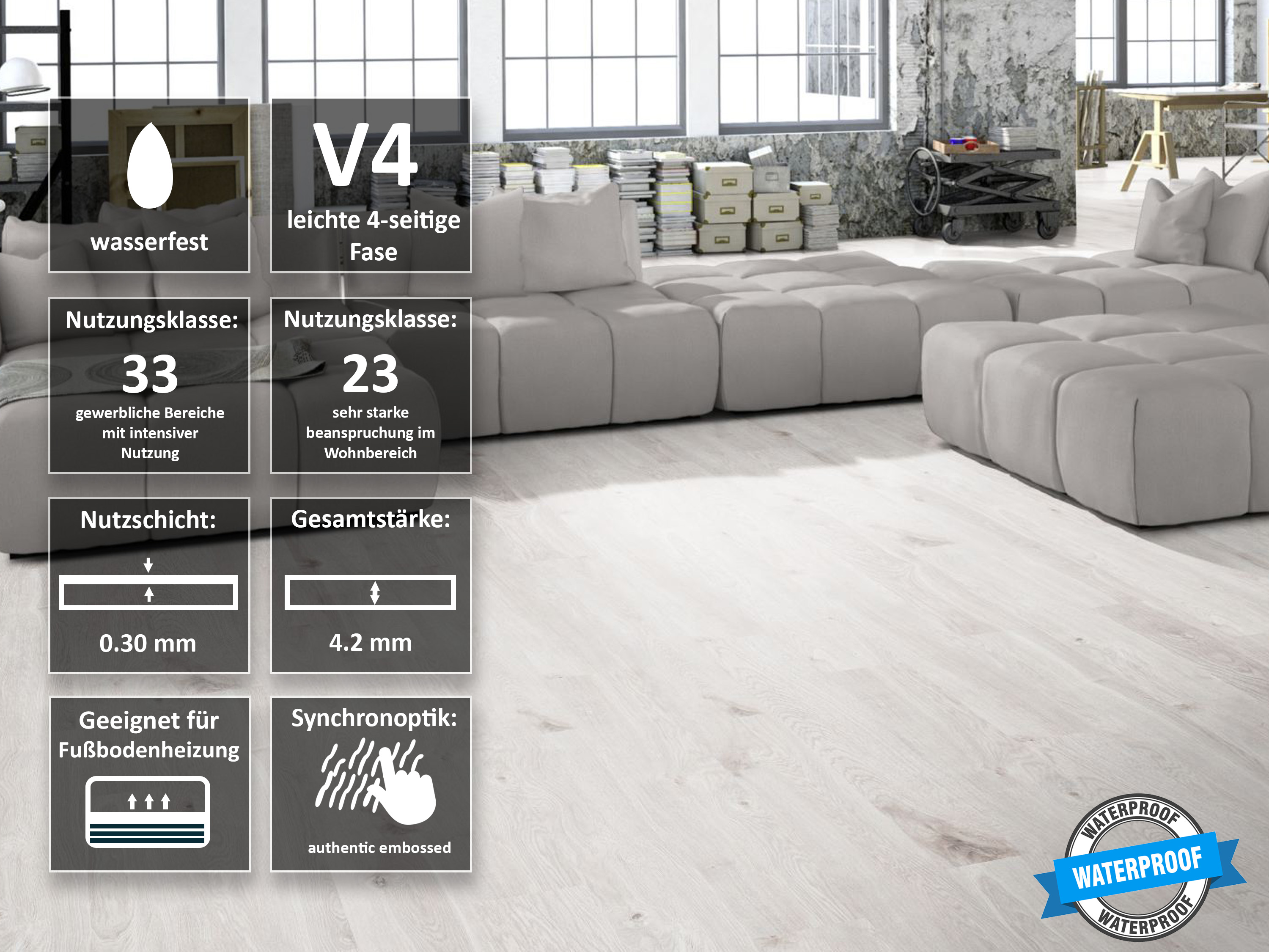 TRECOR® SPC / RIGID Klick Vinylboden Eiche Rustique Weiß Landhausdiele - 5 mm - Synchronoberfläche - 5G Klick TRECOR® SPC / RIGID Klick Vinylboden Eiche Rustique Weiß Landhausdiele - 5 mm - Synchronoberfläche - 5G Klick
