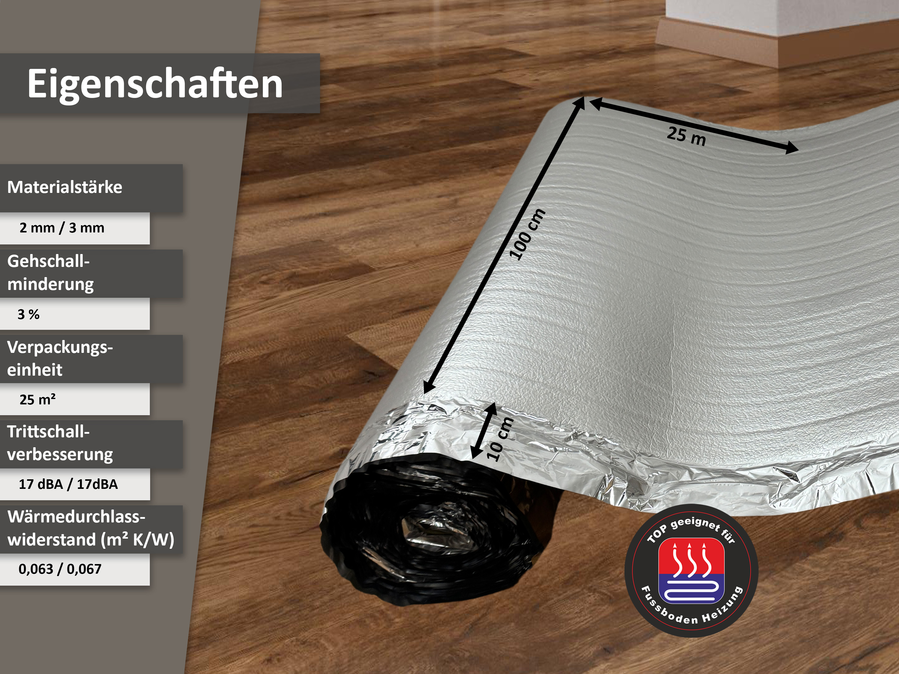 uficell® ALUPLUS PE-Schaum Laminat Verlegeunterlage Trittschalldämmung für Fußbodenheizung uficell® ALUPLUS PE-Schaum Laminat Verlegeunterlage Trittschalldämmung für Fußbodenheizung