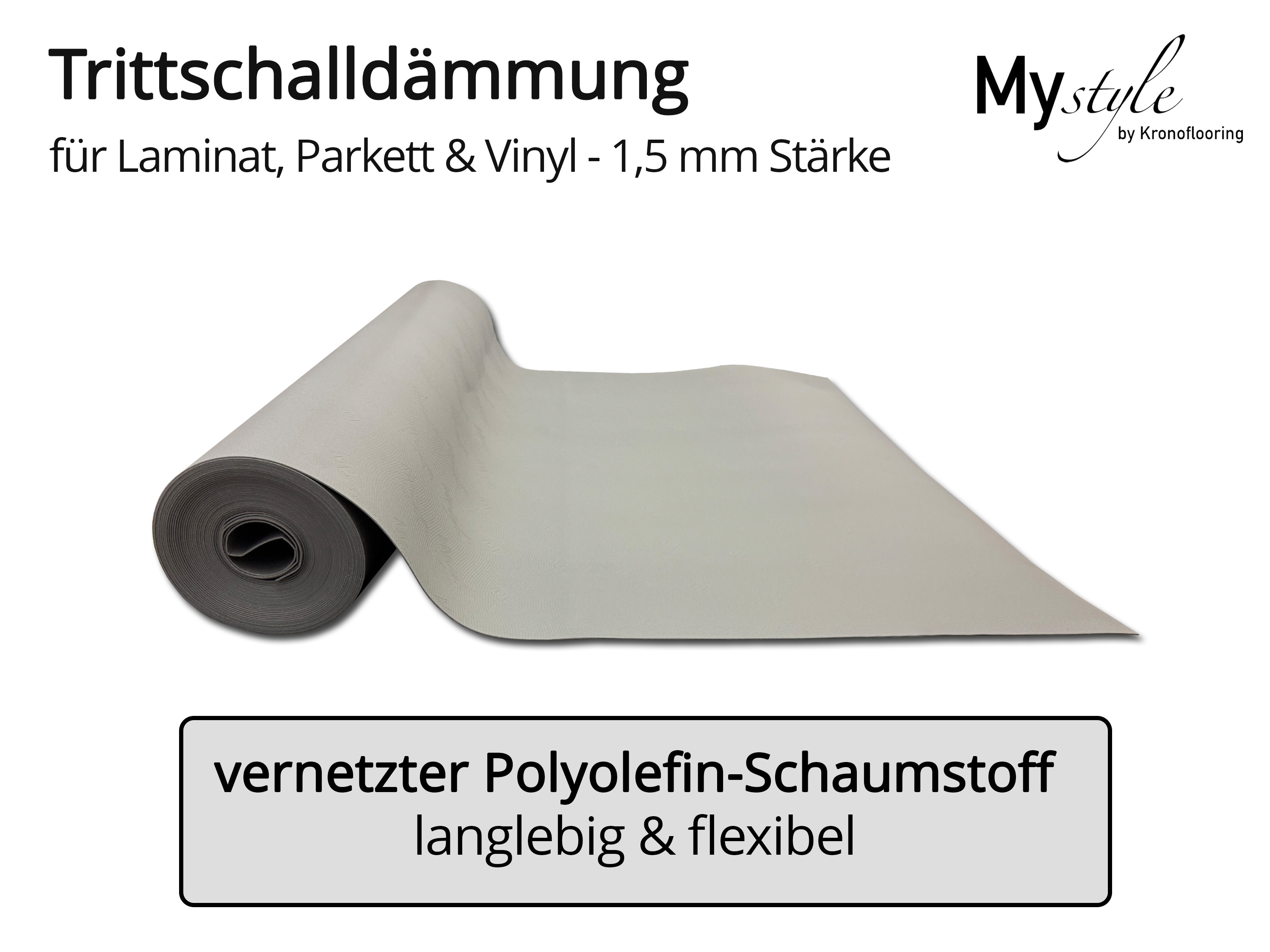 MyStyle Akustik Trittschalldämmung - Laminat und Parkettunterlage aus Polyolefin Schaum 1,5 mm Stark 