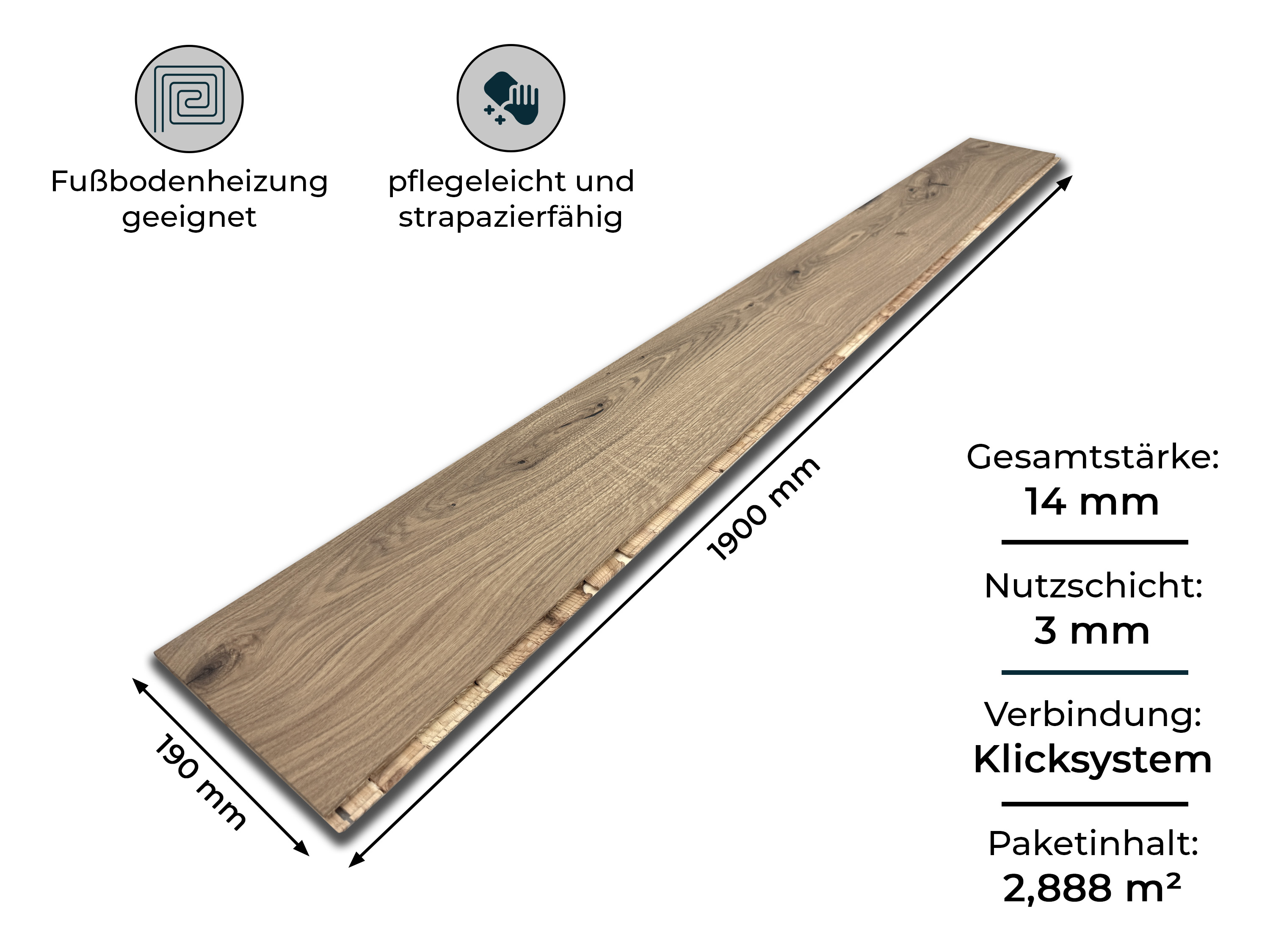 Parkettboden 3-Schicht Landhausdiele Eiche Rustikal Parkett gebürstet RUBIO R326a Smoke 5% endgeölt