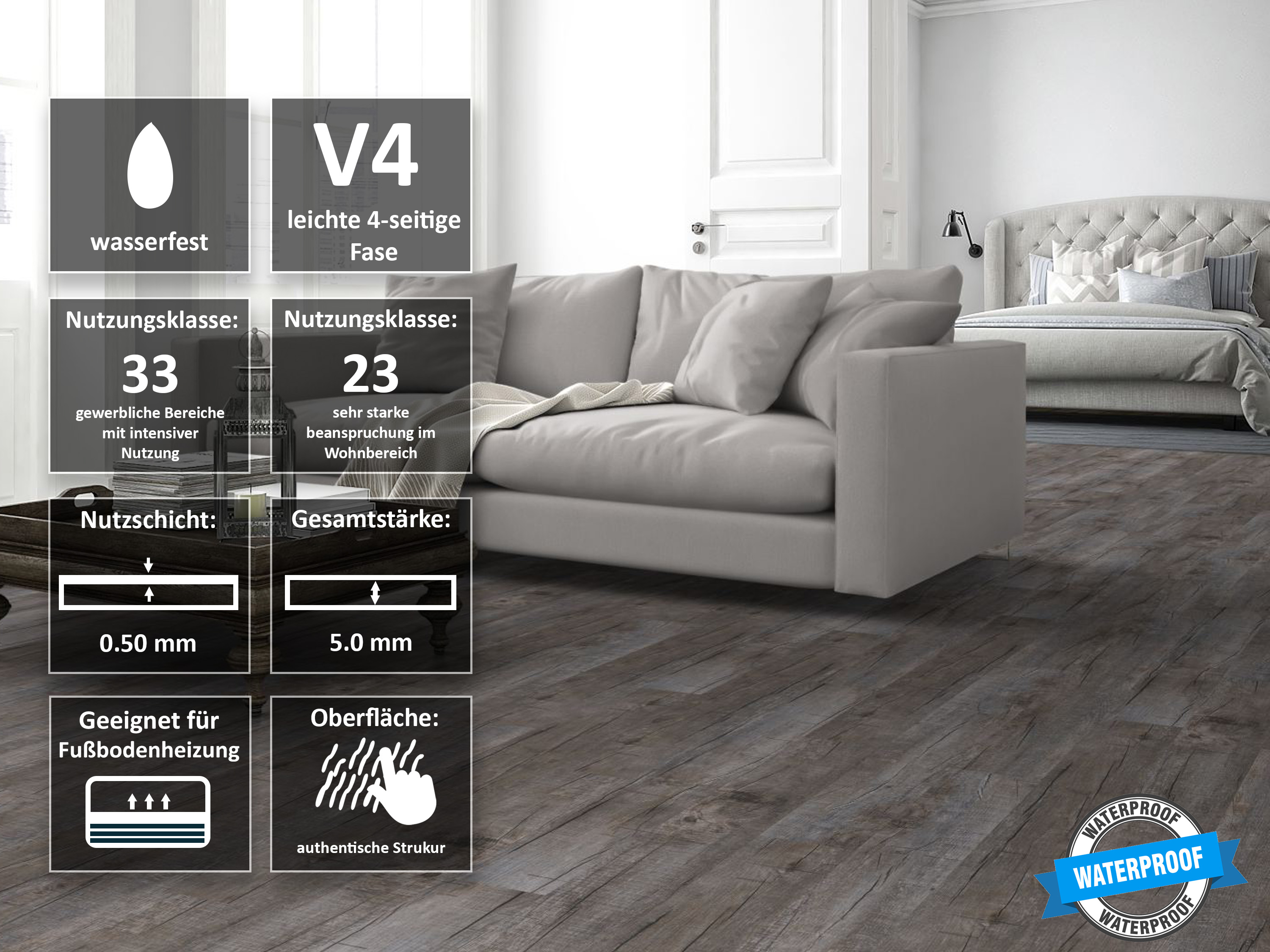 TRECOR® SPC / RIGID Klick Vinylboden Eiche Old Rustik Dark Landhausdiele - 5 mm - Synchronoberfläche - 5G Klick TRECOR® SPC / RIGID Klick Vinylboden Eiche Old Rustik Dark Landhausdiele - 5 mm - Synchronoberfläche - 5G Klick