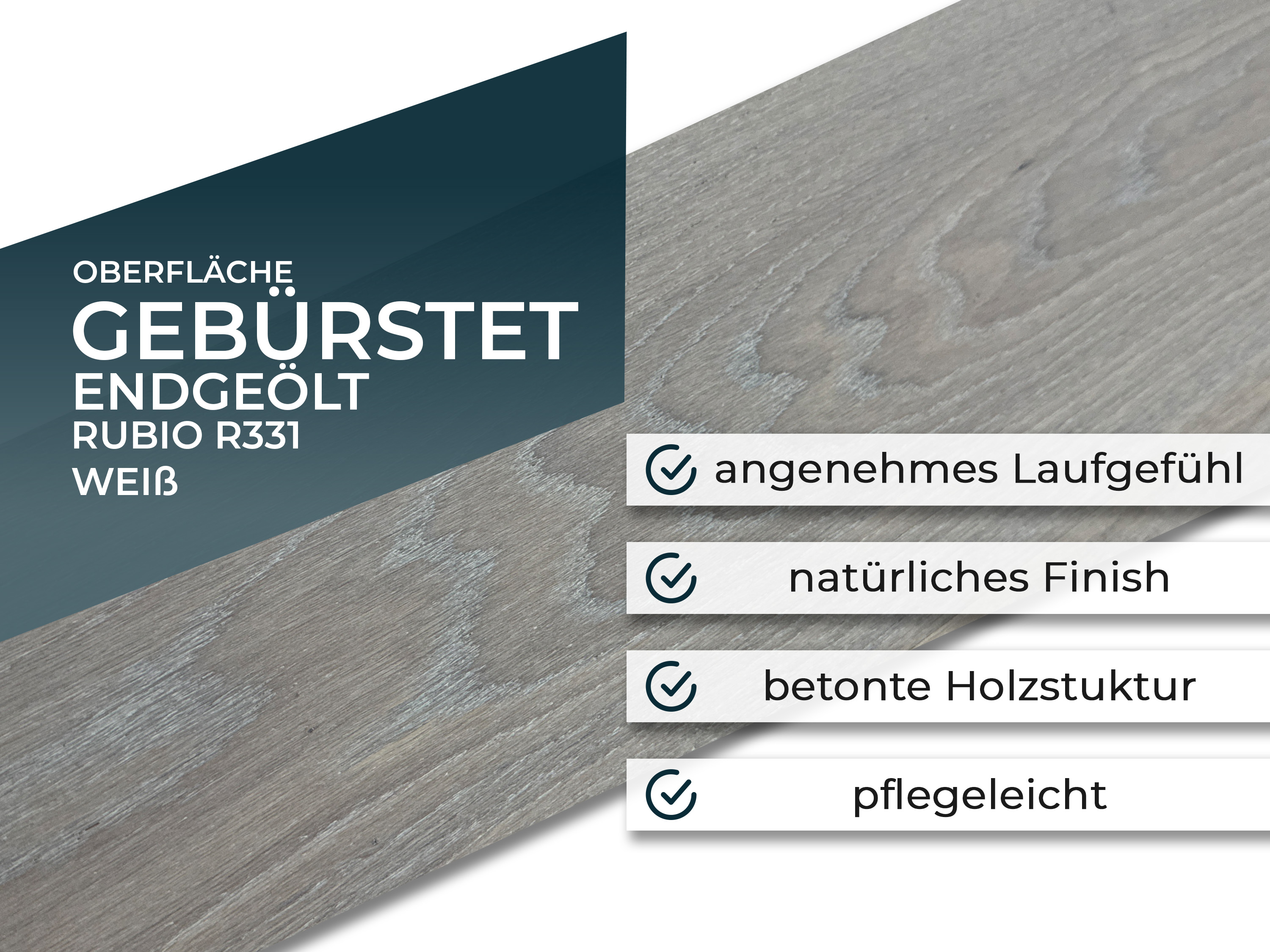 Parkettboden 3-Schicht Landhausdiele Eiche Rustikal Parkett gebürstet RUBIO R331 weiß endgeölt