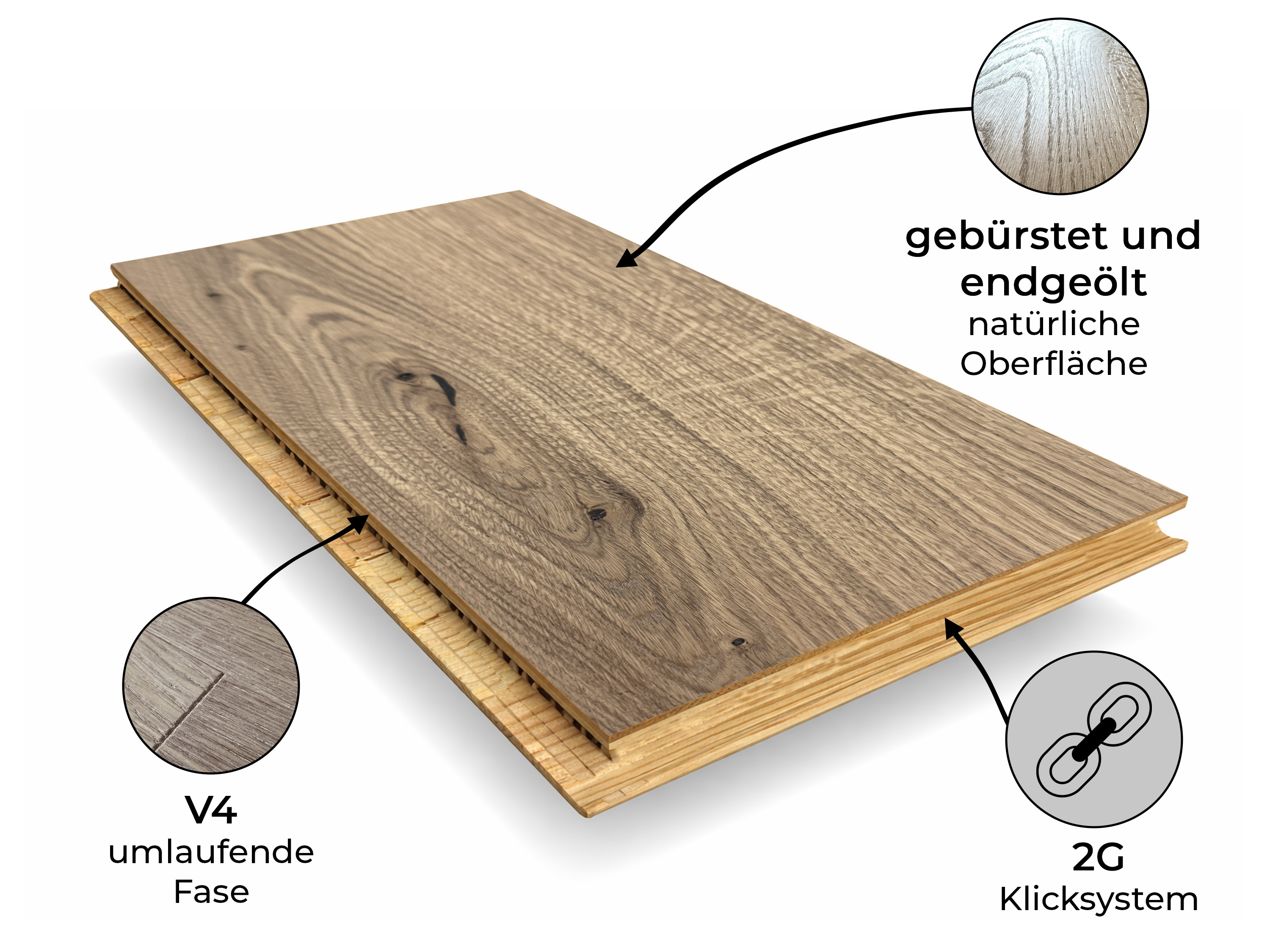 Parkettboden 3-Schicht Landhausdiele Eiche Rustikal Parkett gebürstet RUBIO R326a Smoke 5% endgeölt