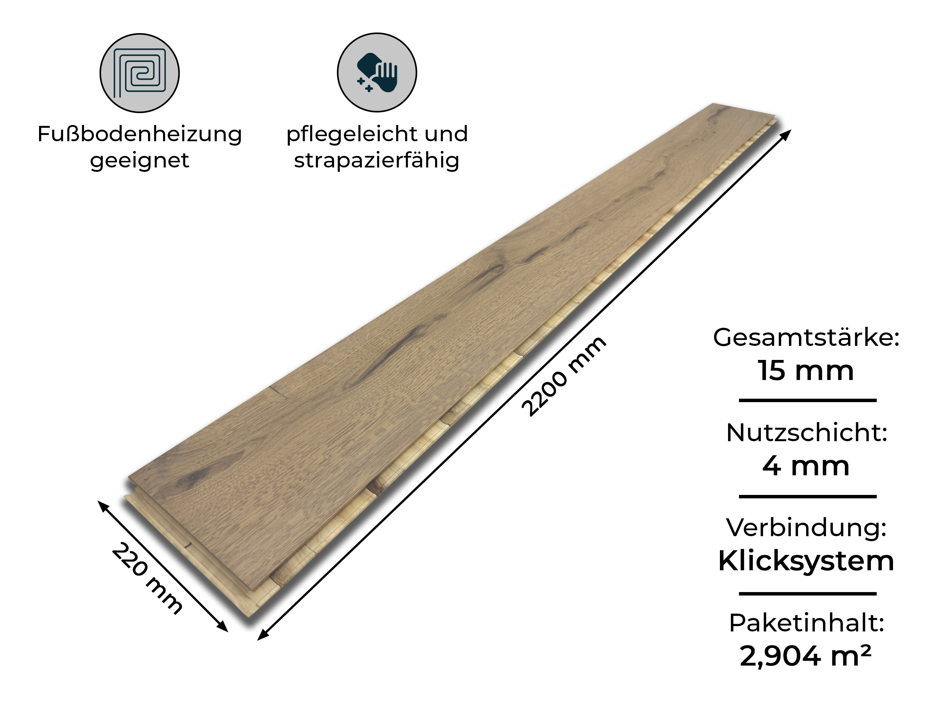Parkettboden 3-Schicht Landhausdiele Eiche Rustikal Parkett gebürstet RUBIO R331a 5% weiß endgeölt