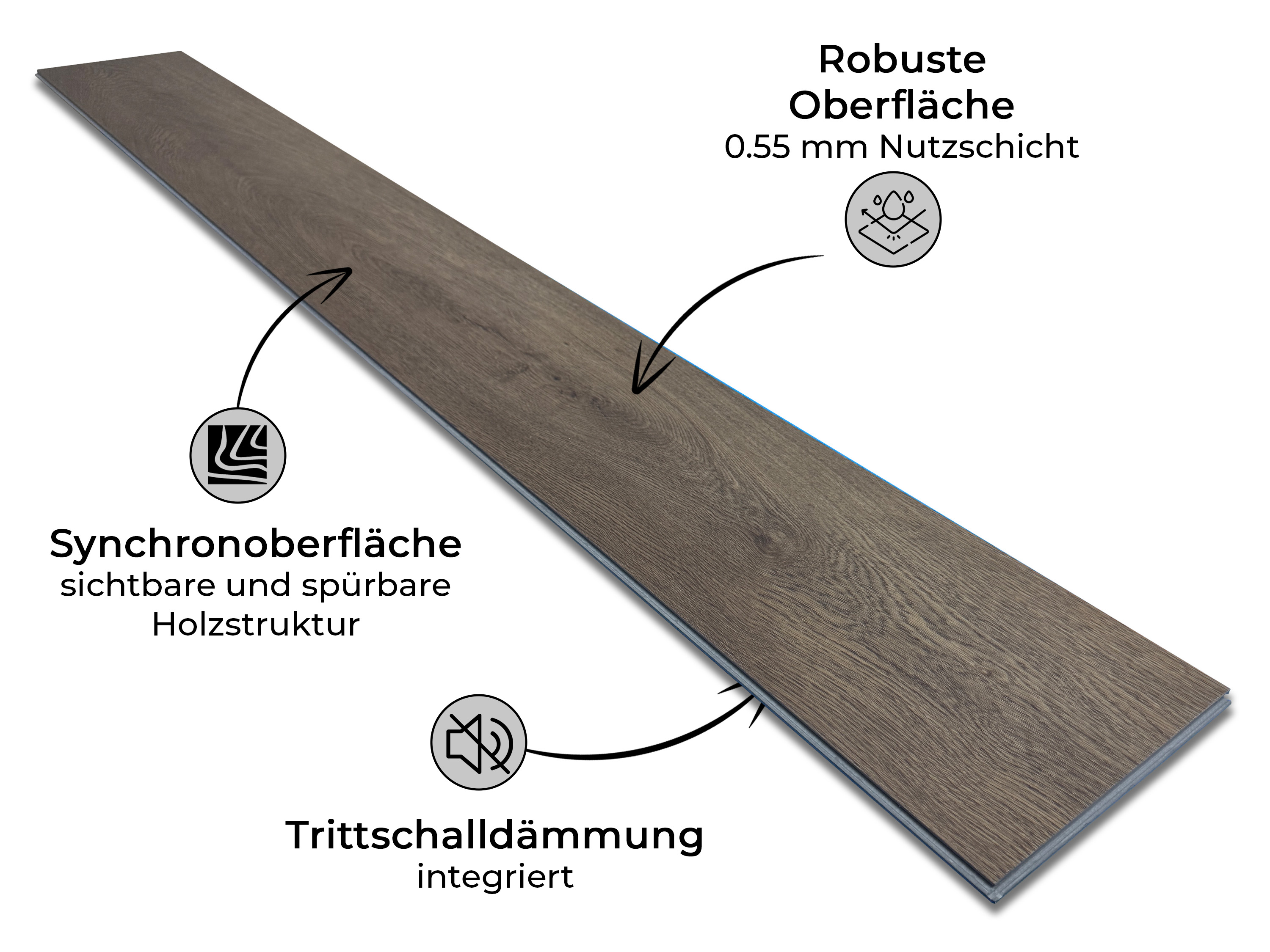 Klick Vinylboden Silent SPC Eiche Dark Manor inkl. Kork Trittschalldämmung und Synchronoberfläche 8 mm