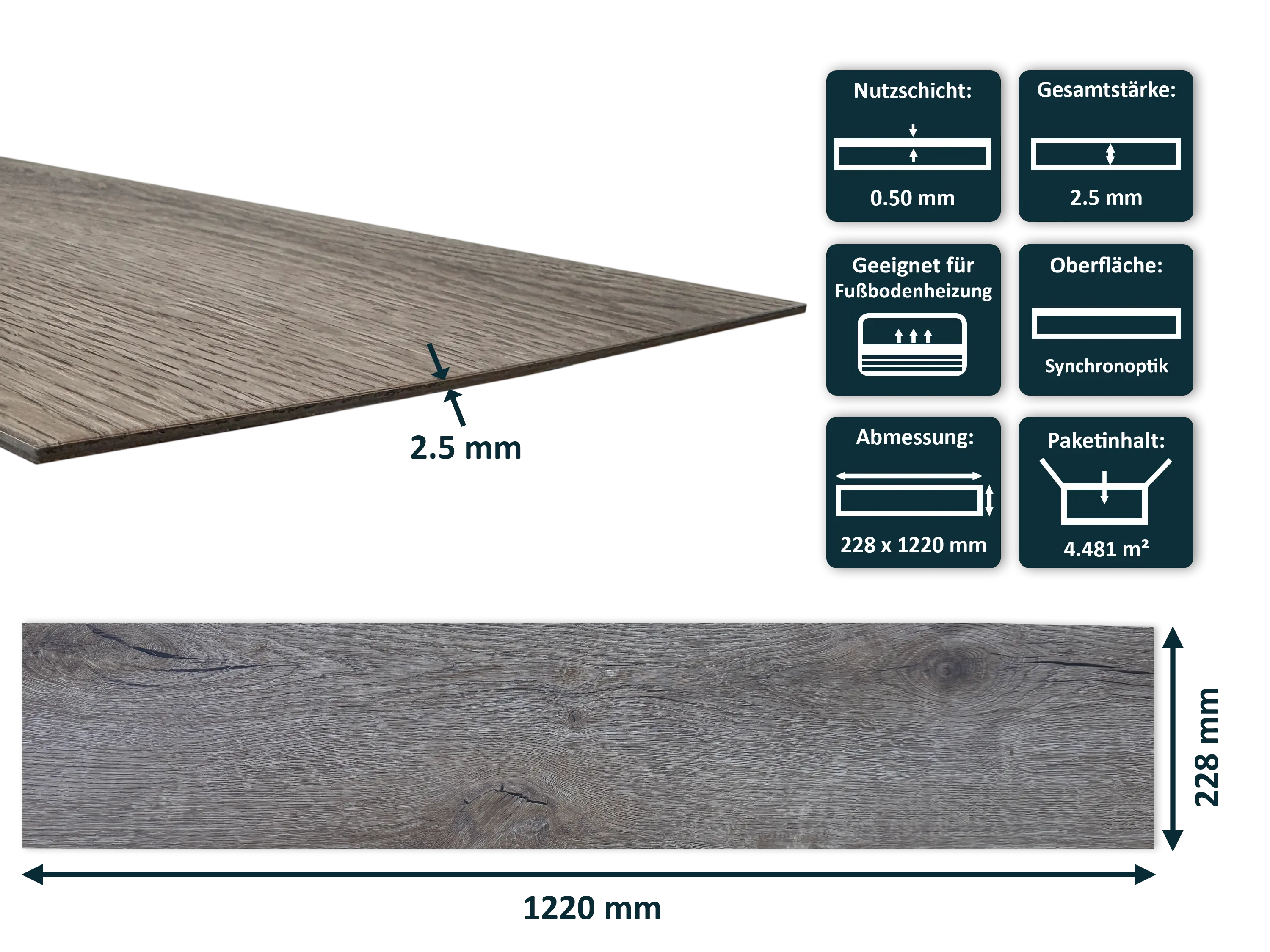 TRECOR® Dryback Klebe Vinylboden Prestige Eiche Dunkel Landhausdiele - 2,5 mm stark