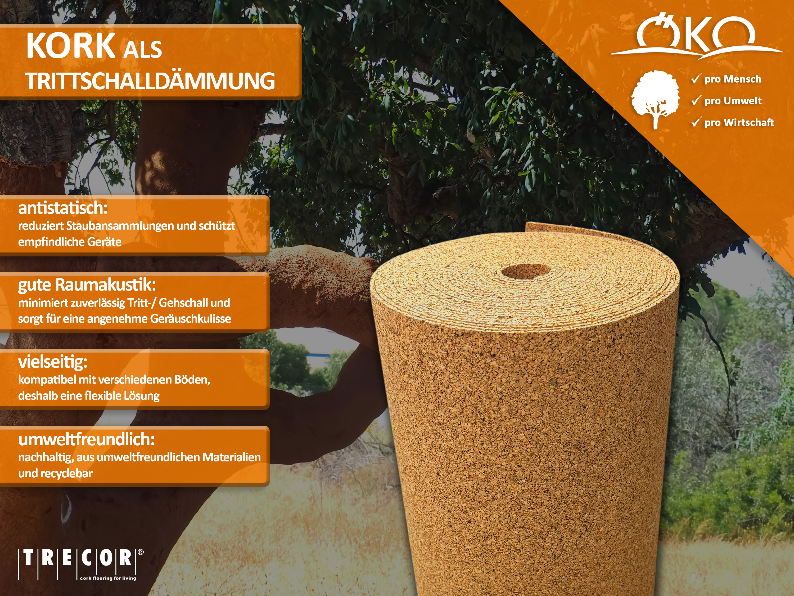 TRECOR® Rollenkork Kork Trittschalldämmung Korkunterlage TRECOR® Rollenkork Kork Trittschalldämmung Korkunterlage