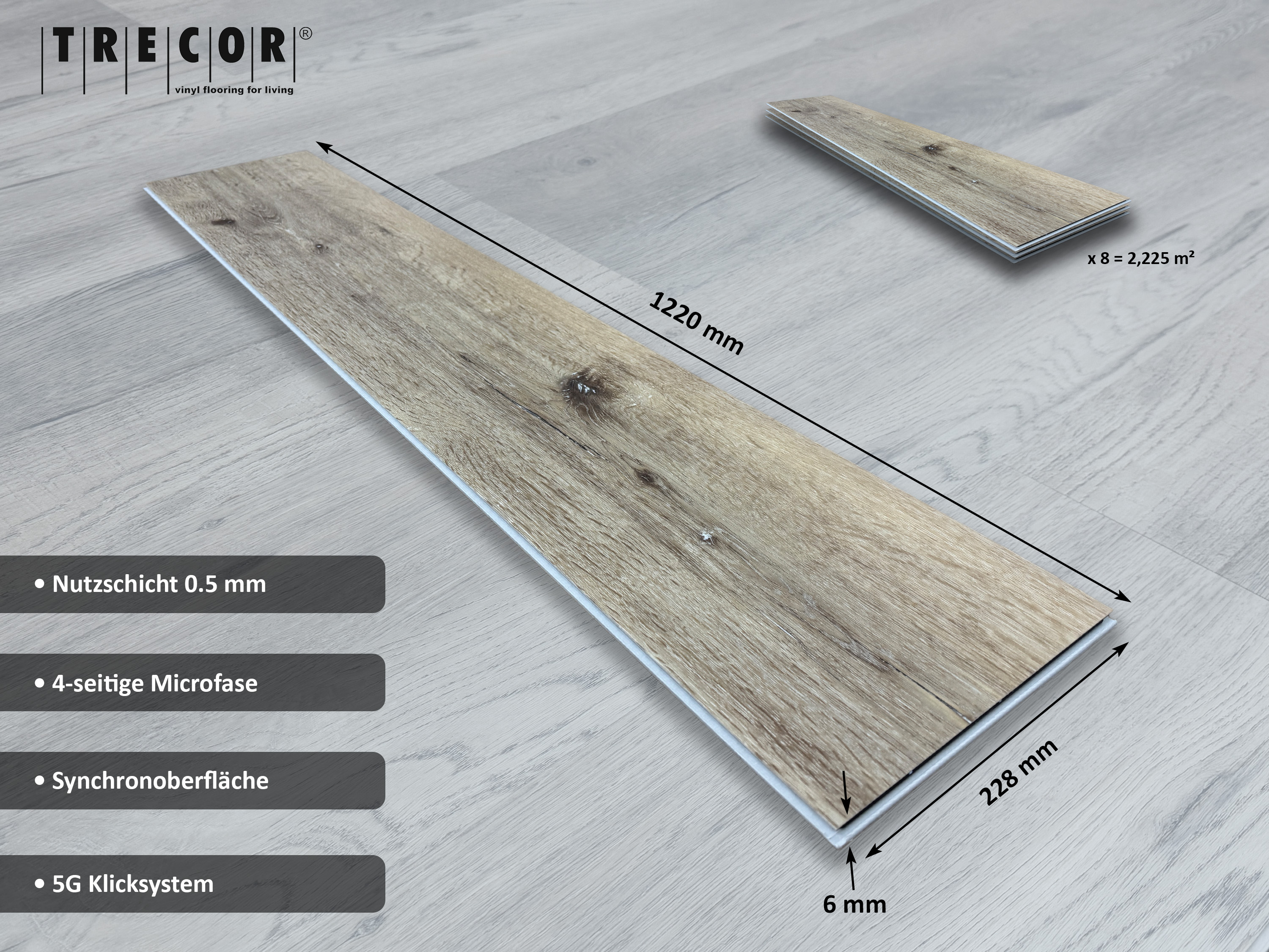 Klick Vinylboden RIGID 5.0 Eiche Rustique Hell Landhausdiele 5 mm Stark, 0,5 mm Nutzschicht Klick Vinylboden RIGID 5.0 Eiche Rustique Hell Landhausdiele 5 mm Stark, 0,5 mm Nutzschicht