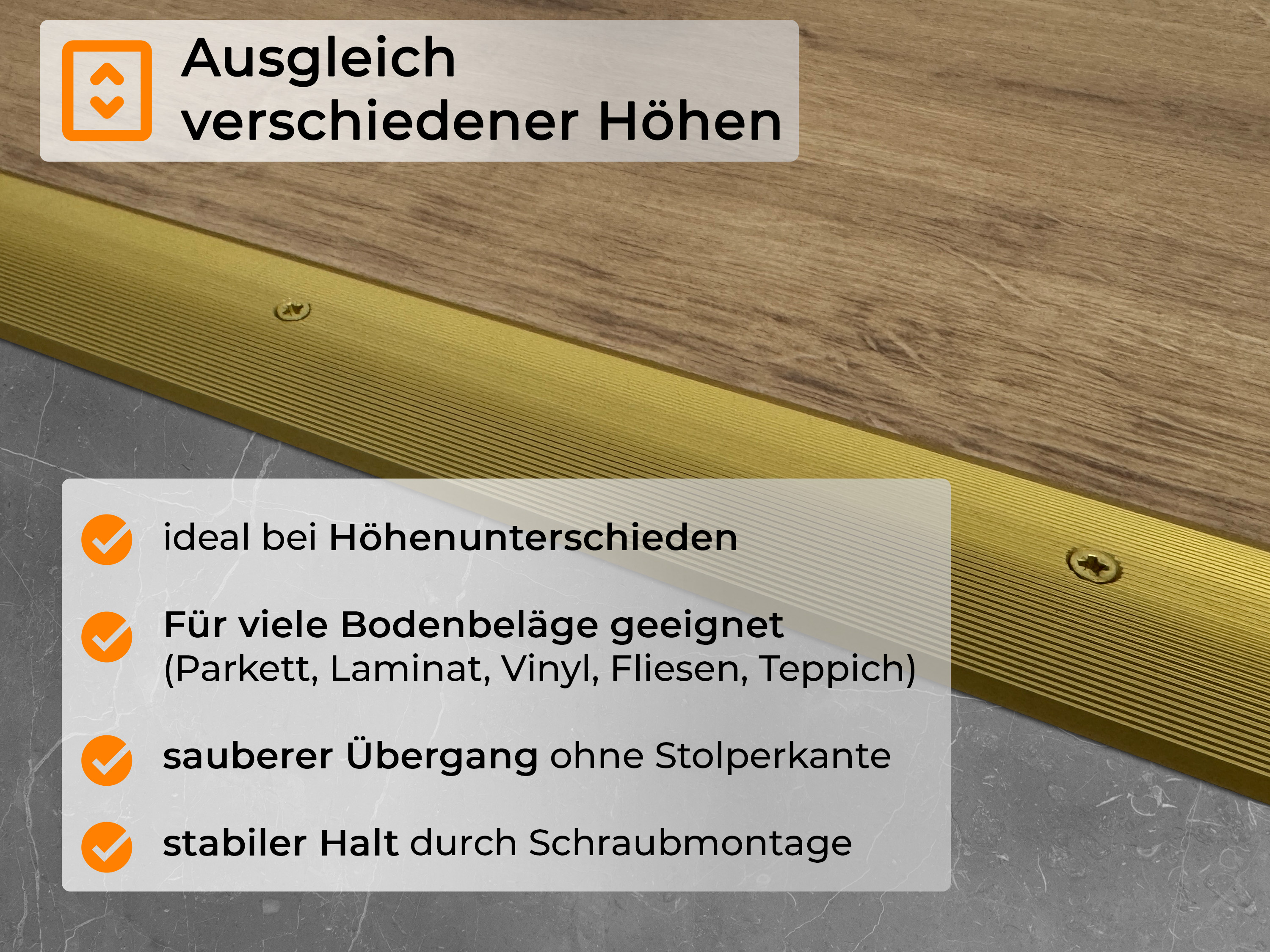 TRIFLOOR FINISH | ALU Höhenausgleichsprofil, schraubbar, Farbe: Gold eloxiert, Länge: 270 cm