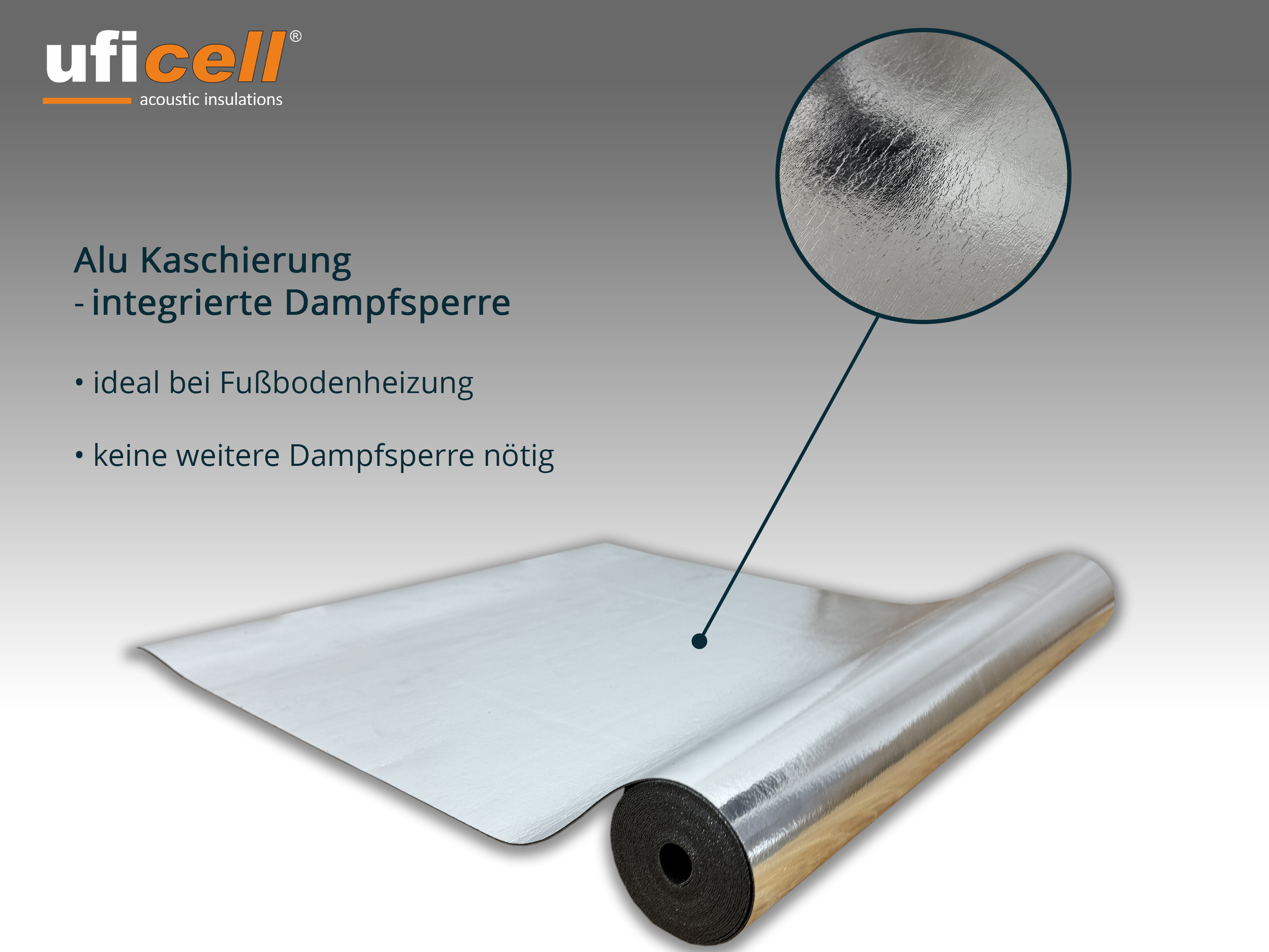 uficell® VINOSOUND RIGID ALU premium Vinylunterlage Trittschalldämmung für Klick Rigid/SPC Vinylboden uficell® VINOSOUND RIGID ALU premium Vinylunterlage Trittschalldämmung für Klick Rigid/SPC Vinylboden