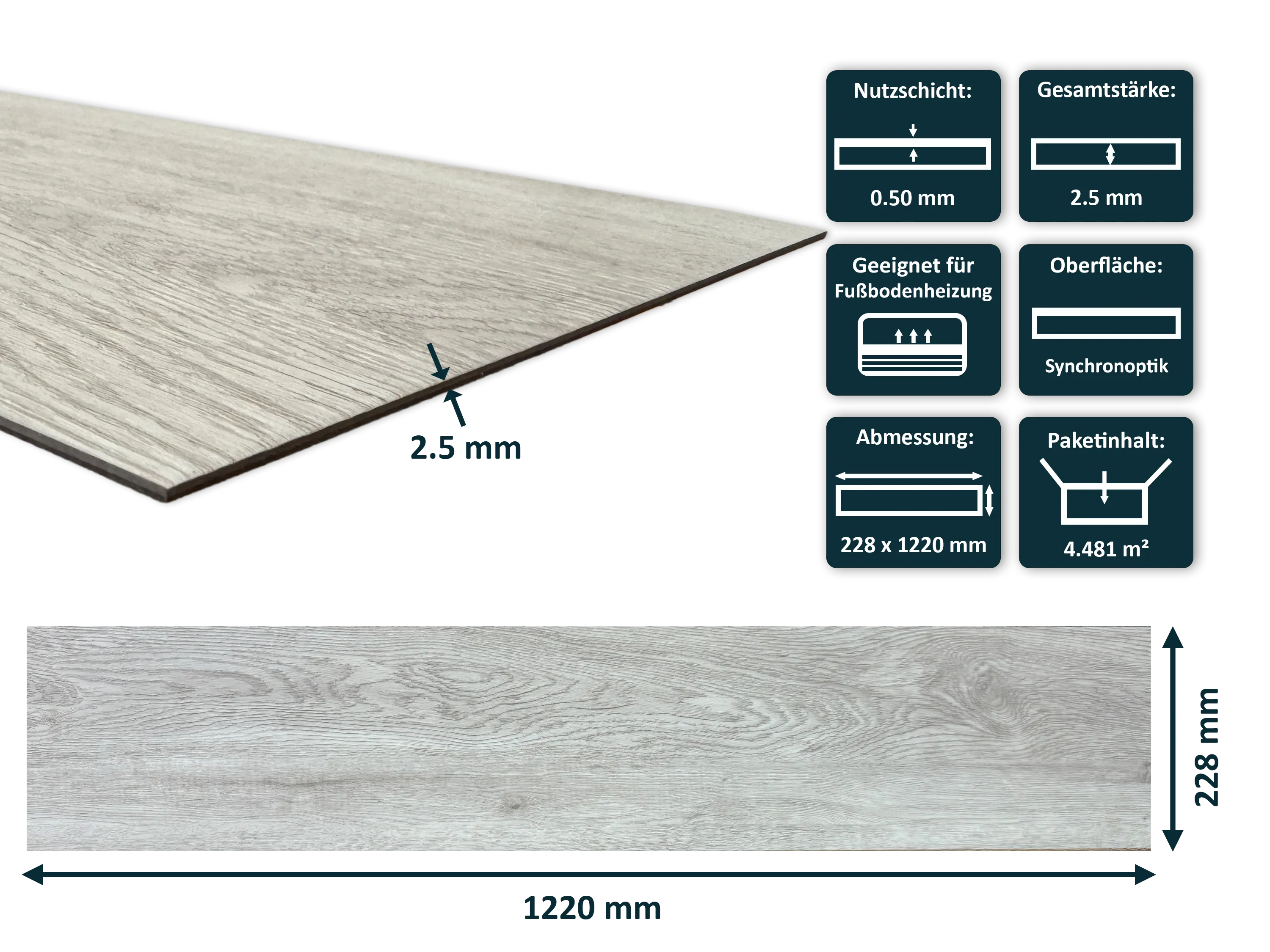 TRECOR® Dryback Klebe Vinylboden Trend Oak White Landhausdiele - 2,5 mm stark