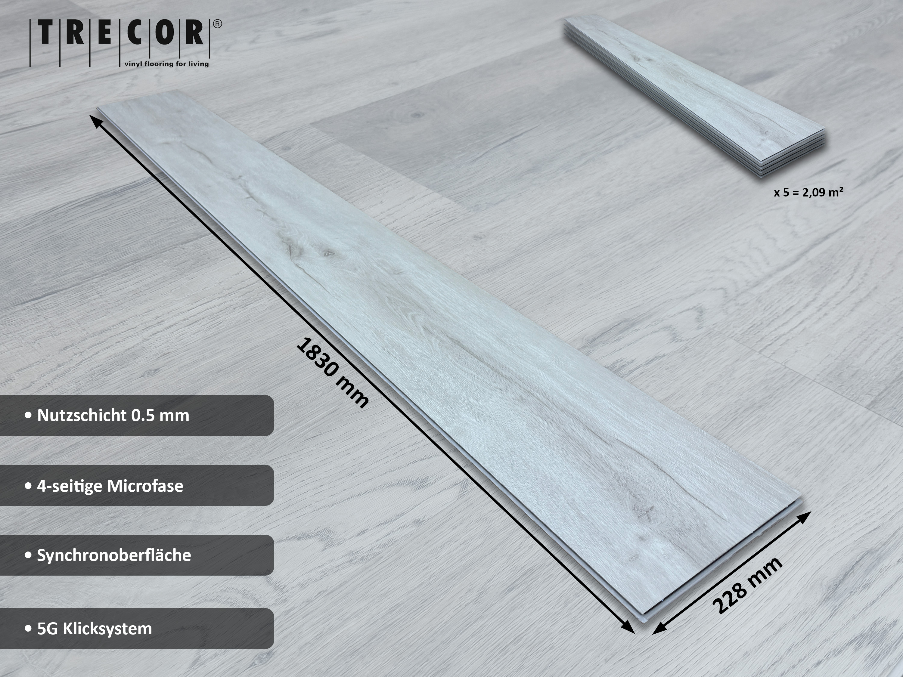Vinylboden Eiche Premium Weiß RIGID Klickvinyl 6,5 mm, V4 Fuge, wasserfest, inkl. 1 mm Trittschalldämmung