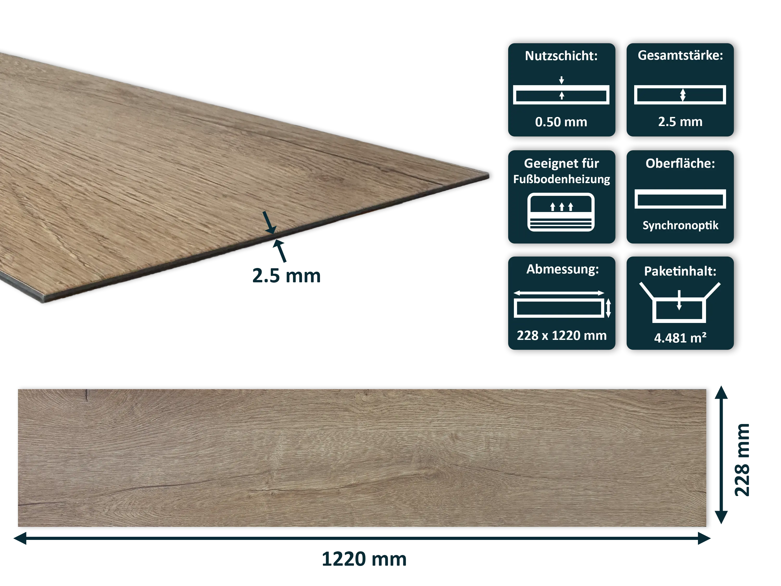 TRECOR® LVT Dryback Klebe Vinylboden Prestige Eiche Natur Landhausdiele - 2,5 mm starker Designboden TRECOR® LVT Dryback Klebe Vinylboden Prestige Eiche Natur Landhausdiele - 2,5 mm starker Designboden