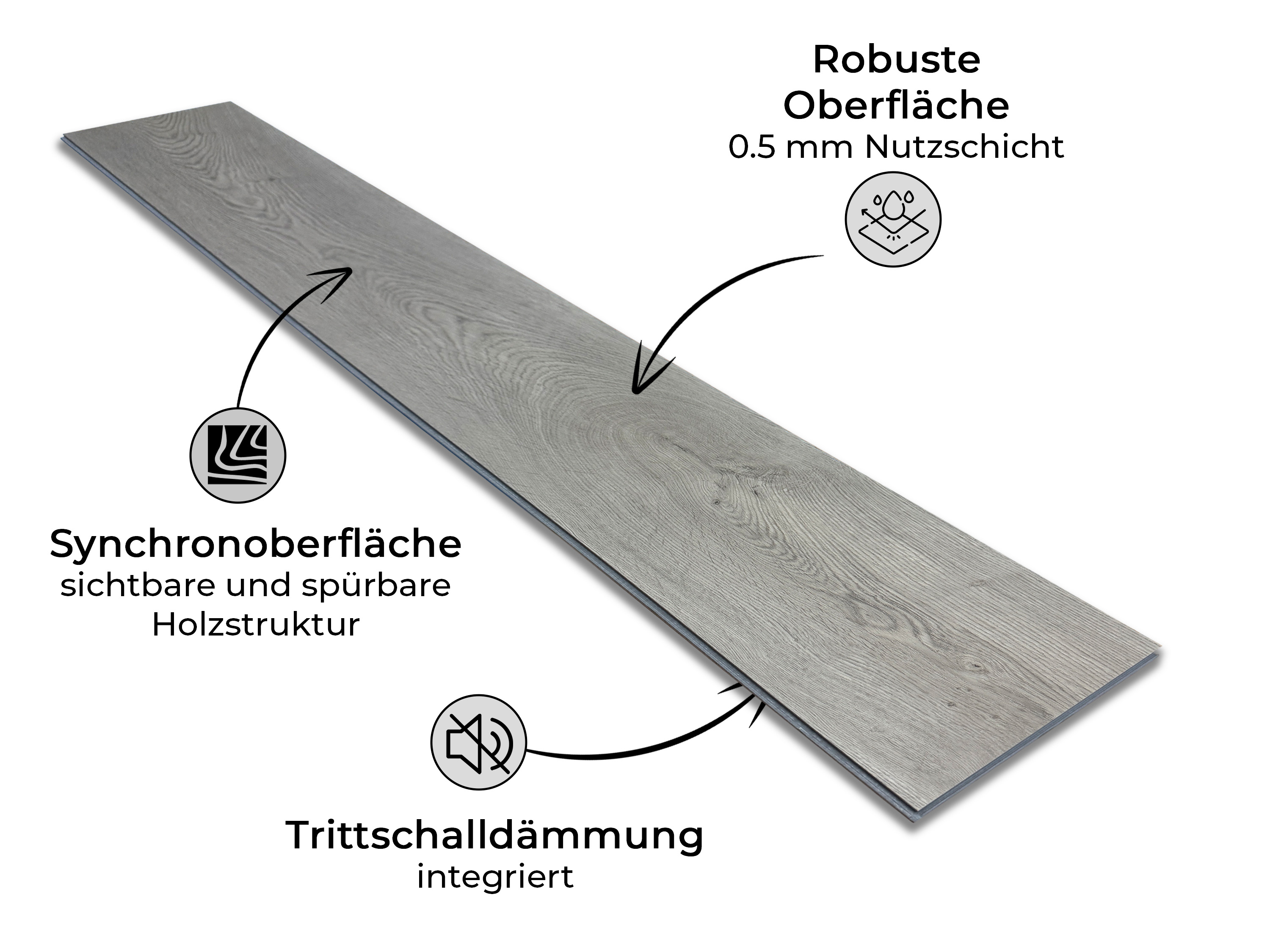 Klick Vinylboden Silent SPC Grey Majestetic Oak inkl. Kork Trittschalldämmung und Synchronoberfläche 8 mm