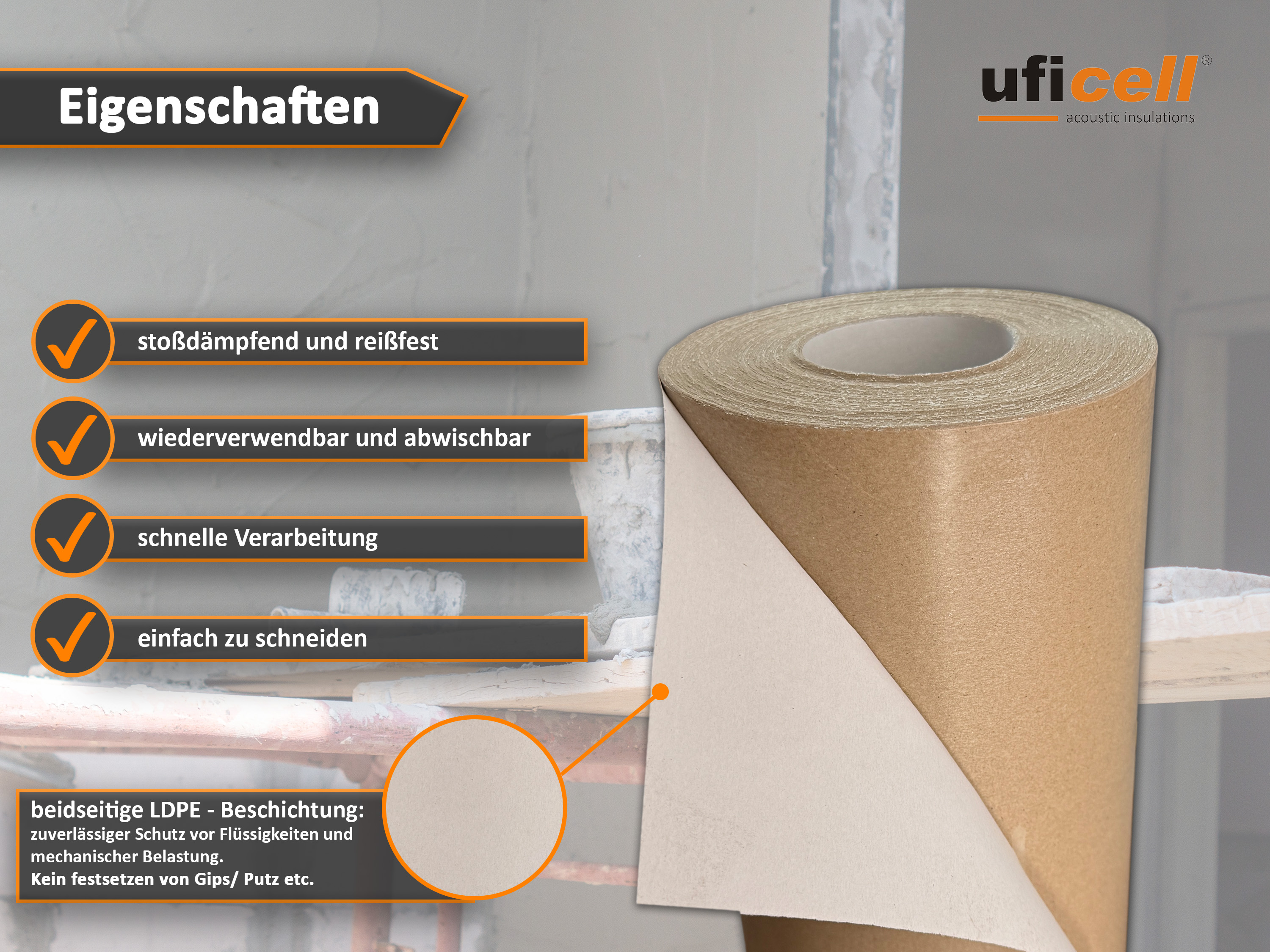 Milchtütenpapier (Tetra Pack) Oberflächenschutz - wasserfeste LDPE Beschichtung - 75 m² Rolle