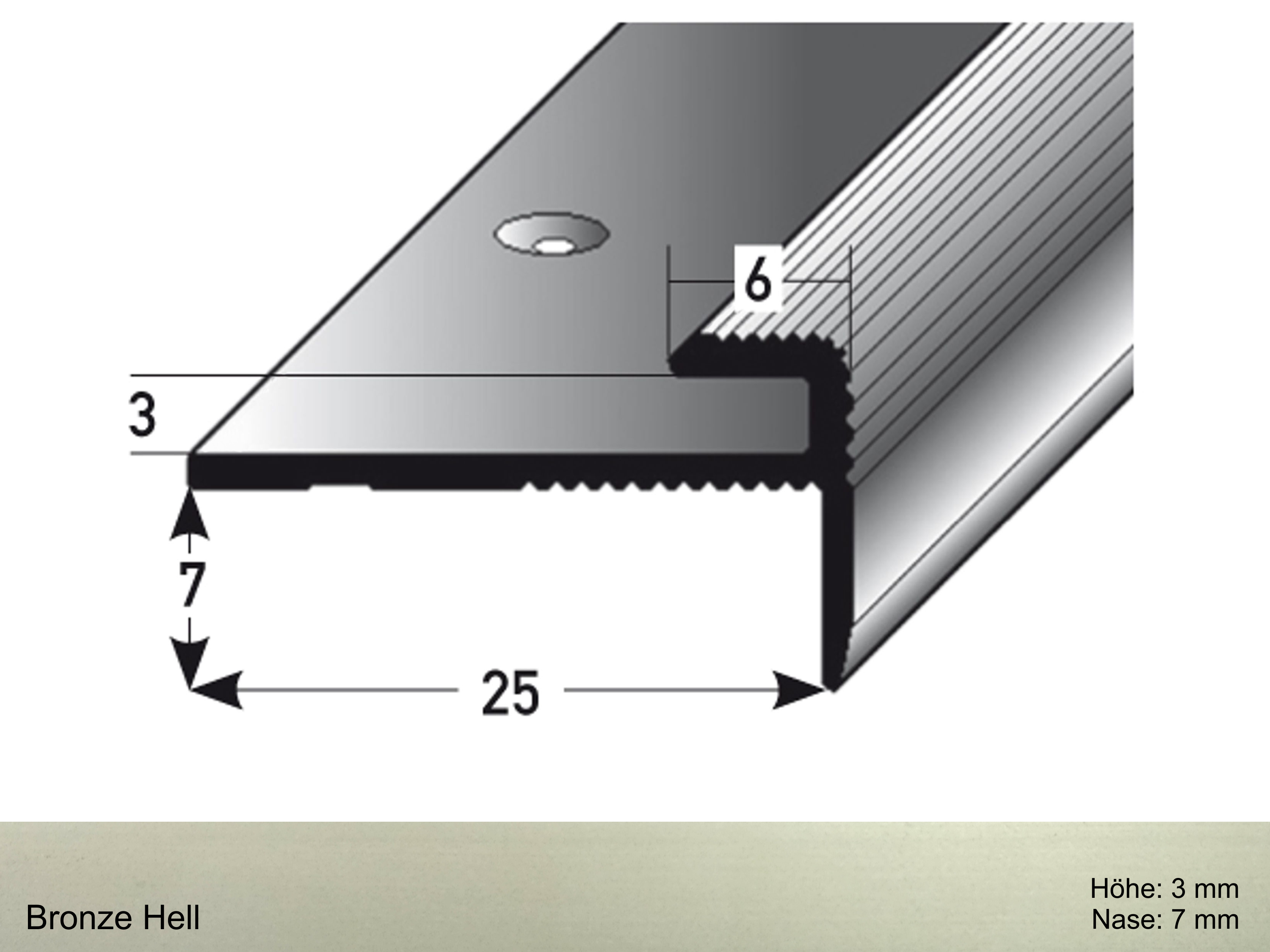 ufitec® Einschubprofil für Belagshöhen bis 3 mm mit 7 mm Nase Treppen-/Stufen Abschlussprofil