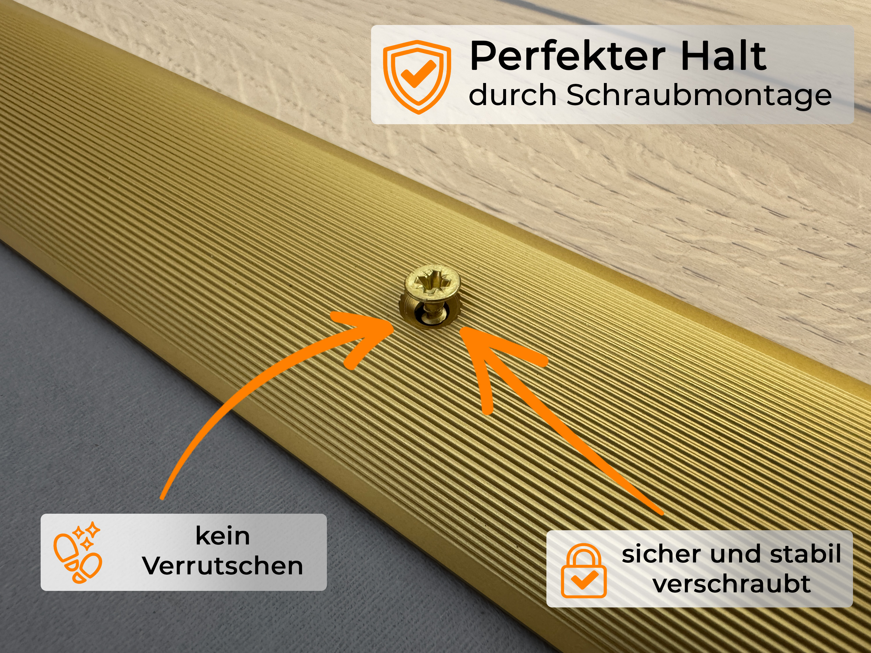 TRIFLOOR FINISH | ALU Höhenausgleichsprofil, schraubbar, Farbe: Gold eloxiert, Länge: 270 cm
