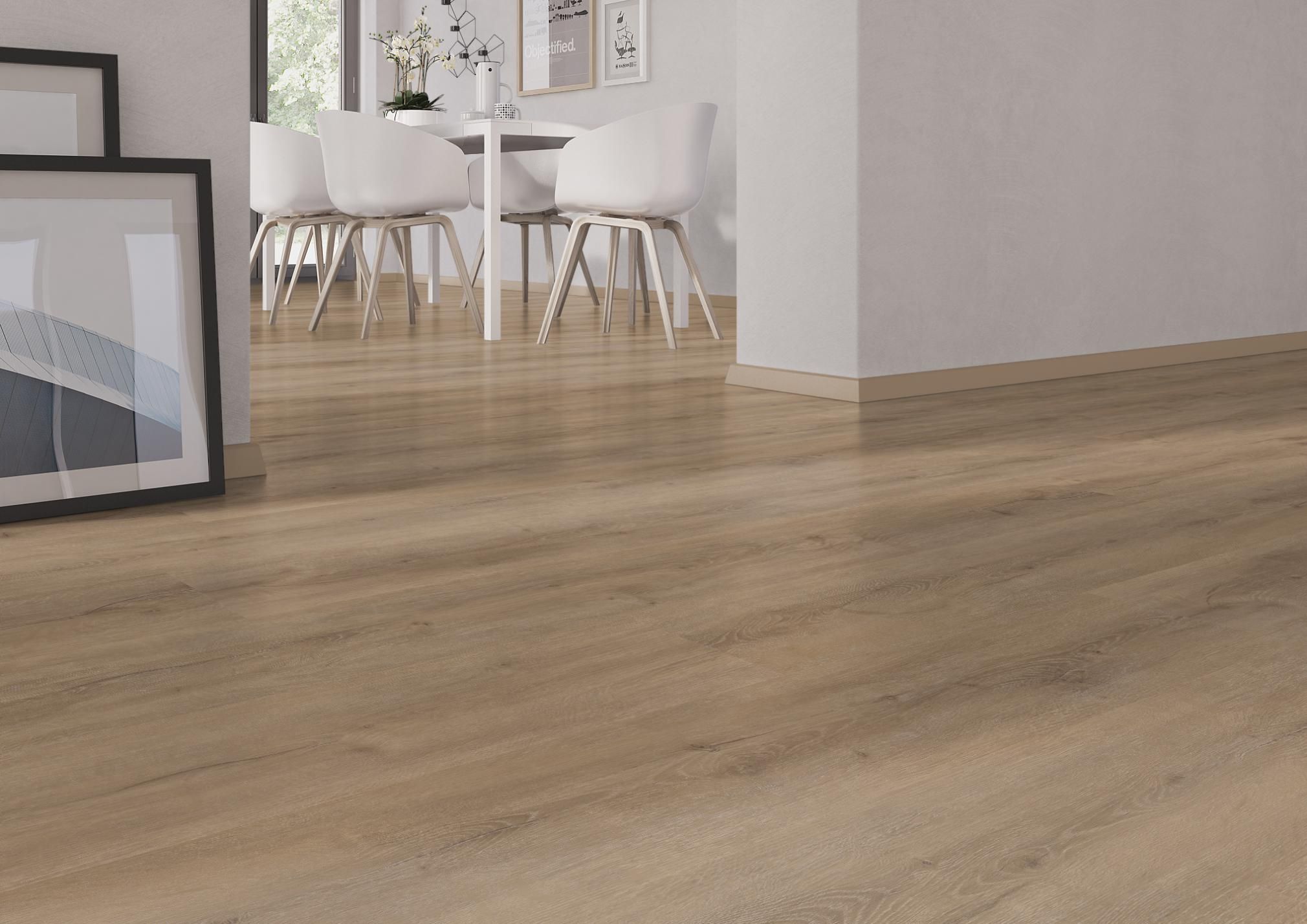TRECOR® Klick Vinylboden Eiche Premium Natur XXL Landhausdiele 6,5 mm Stark mit integrierter Trittschallunterlage