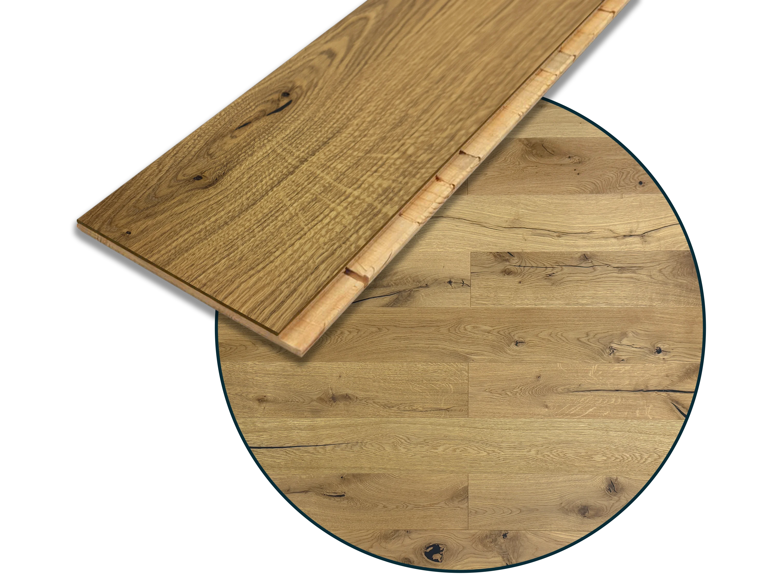 Parkettboden Eiche Rustikal Parkett Landausdiele 3-Schicht 150 mm Breit gebürstet, gefast & endgeölt